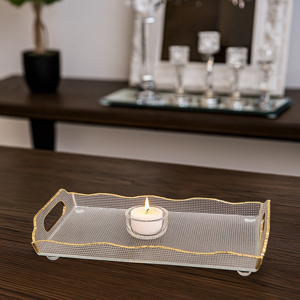 Rectangular gilded edge in glass 38x17.5x9.5cm