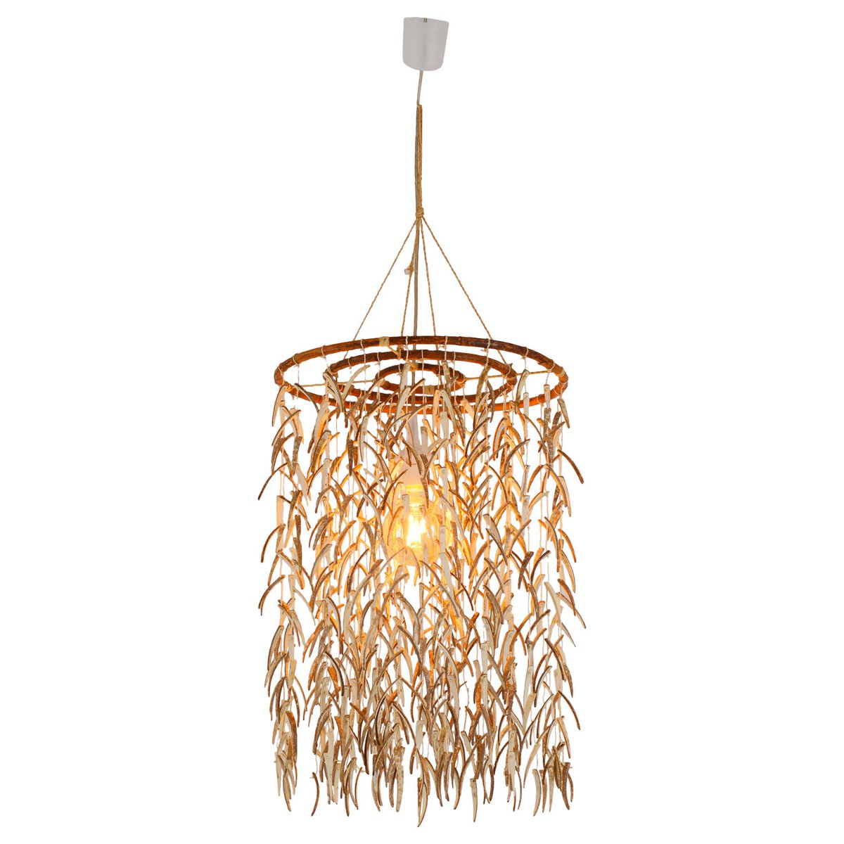 Pendellampa "coconut" Ø 40 cm, tillverkad av trä och kokosnötsskal, beige/brun, E27-sockel, belysning för vardagsrum, matsal eller vinterträdgård.