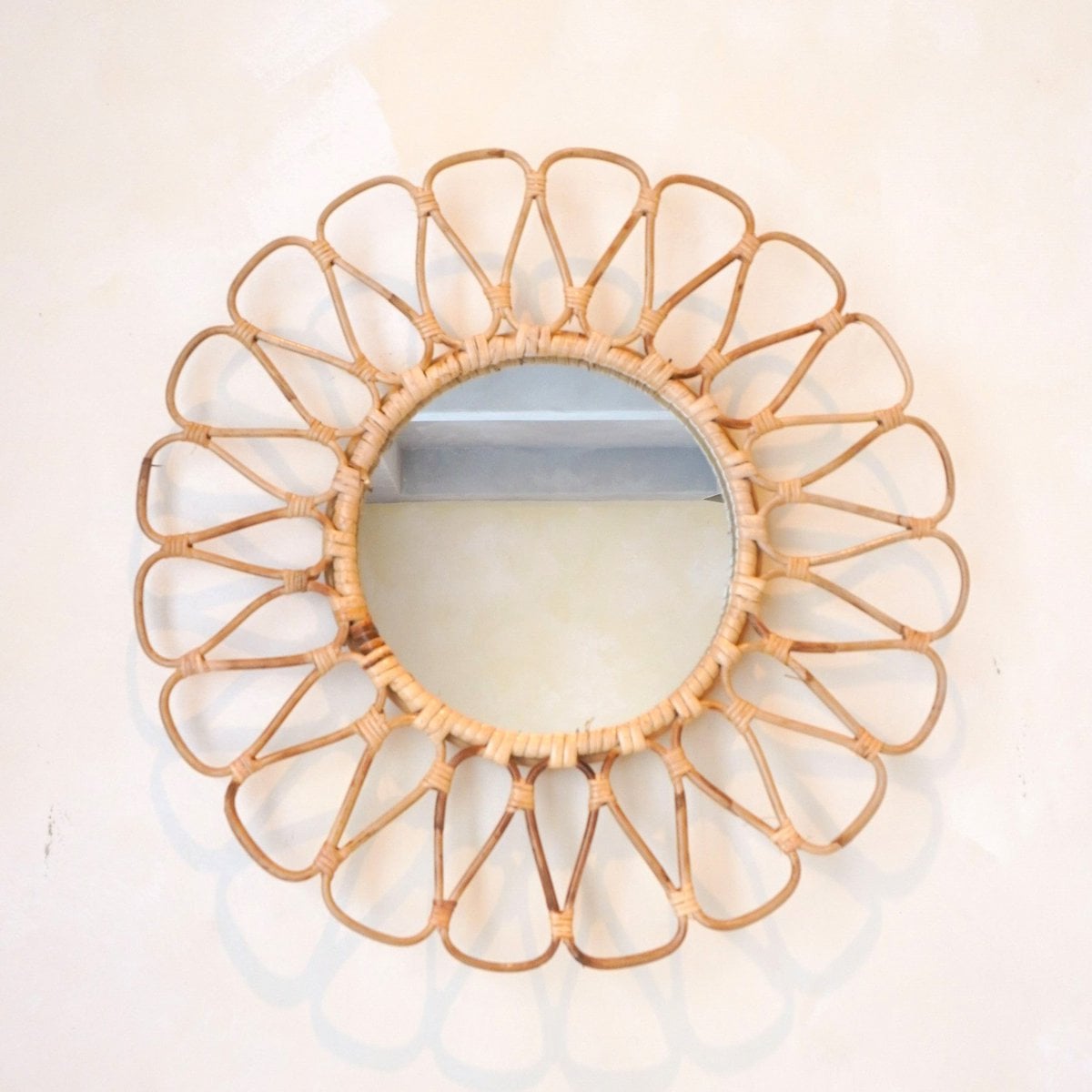 Small Rattan Mirror 38 cm Handmade Boho Wall Mirror DANAU Wall Decoration Round Mirror Decorative Mirror