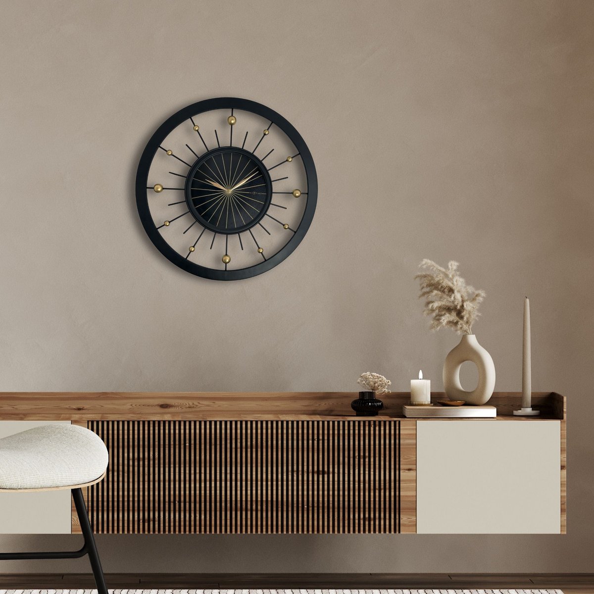 Wall clock 60cm-Silent-Black-Metal-NeXtime 'Orbit'