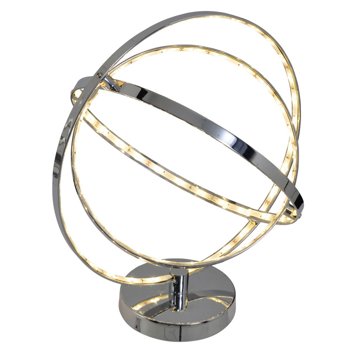 LED Tischleuchte 39 cm, chromfarbenes Metall, integrierte LEDs.