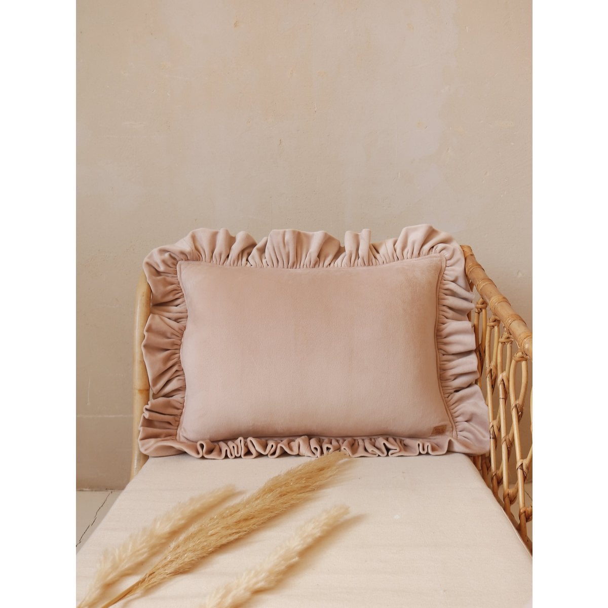 Soft Velvet Pillow with Frill “Latte”
