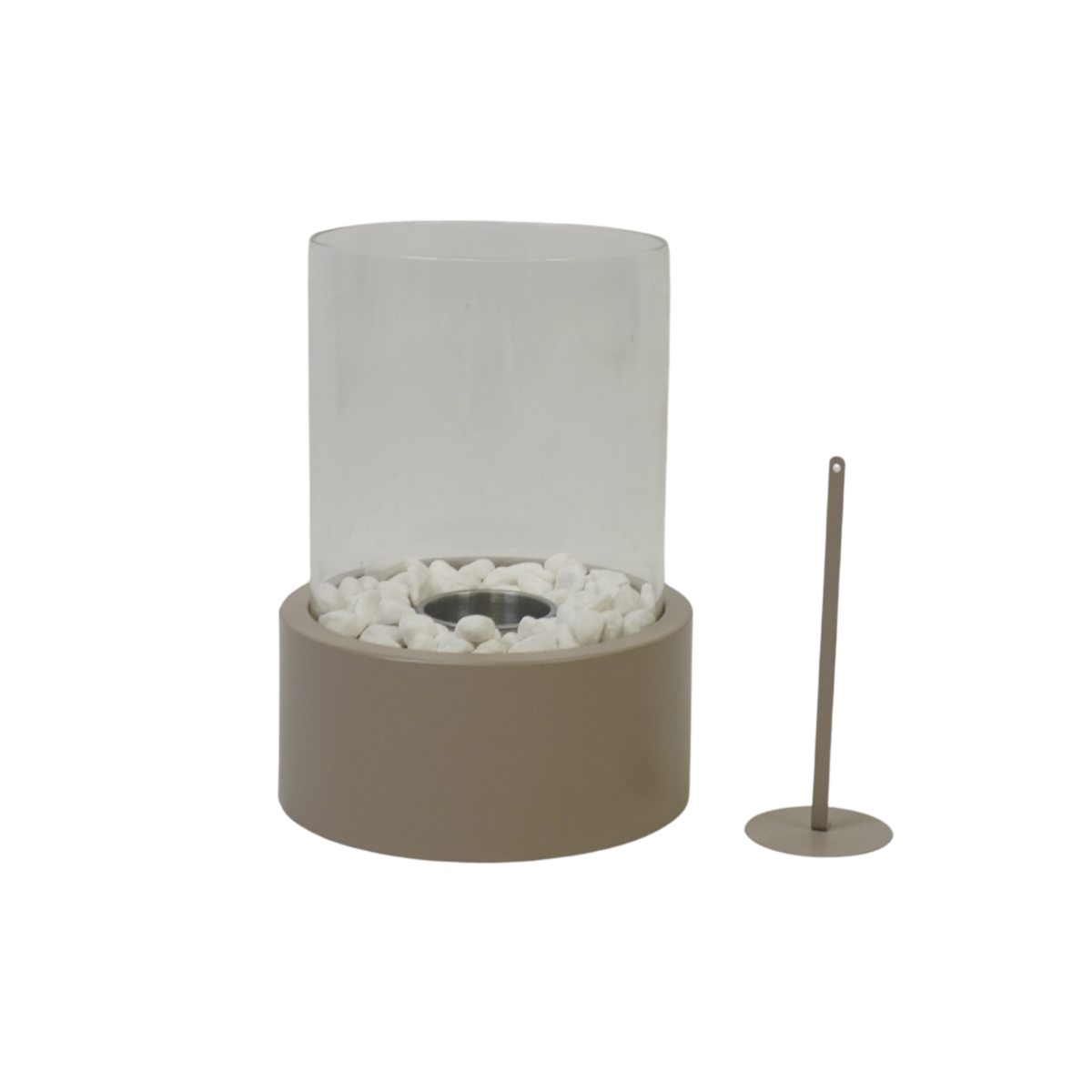 Bordskamin - Rund - Metall/Glas - Taupe - 21x21x28cm