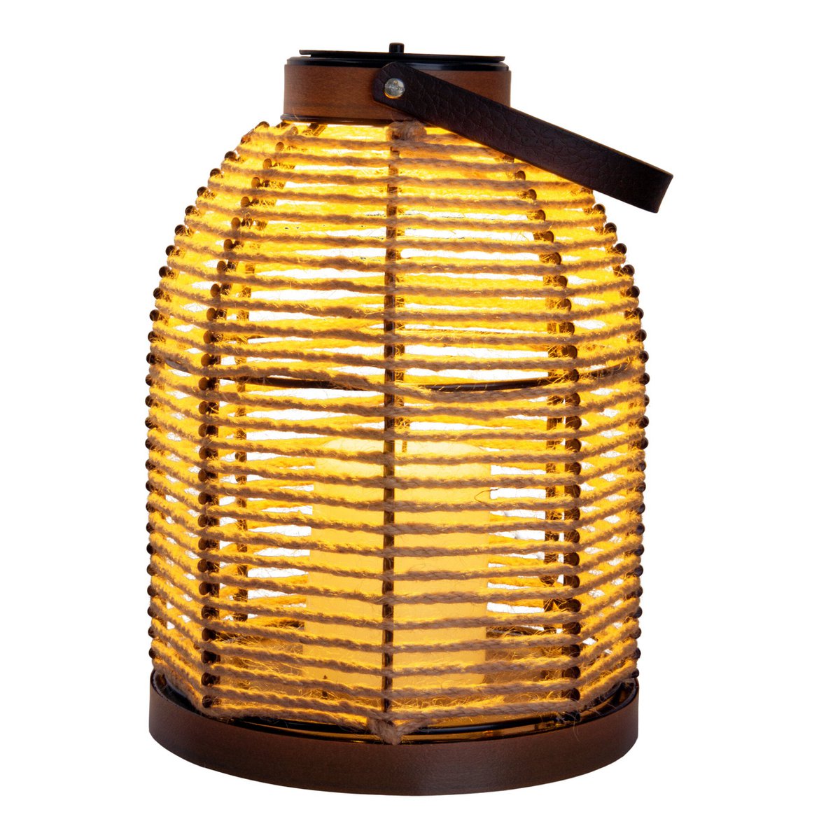 LED-solcellslampa "Korbinian" för trädgård och terrass, dekorativ lampa av metall med juterep i natur, fasta inbyggda LED-lampor, solcellslampa för utomhusbruk 29 x 21 cm