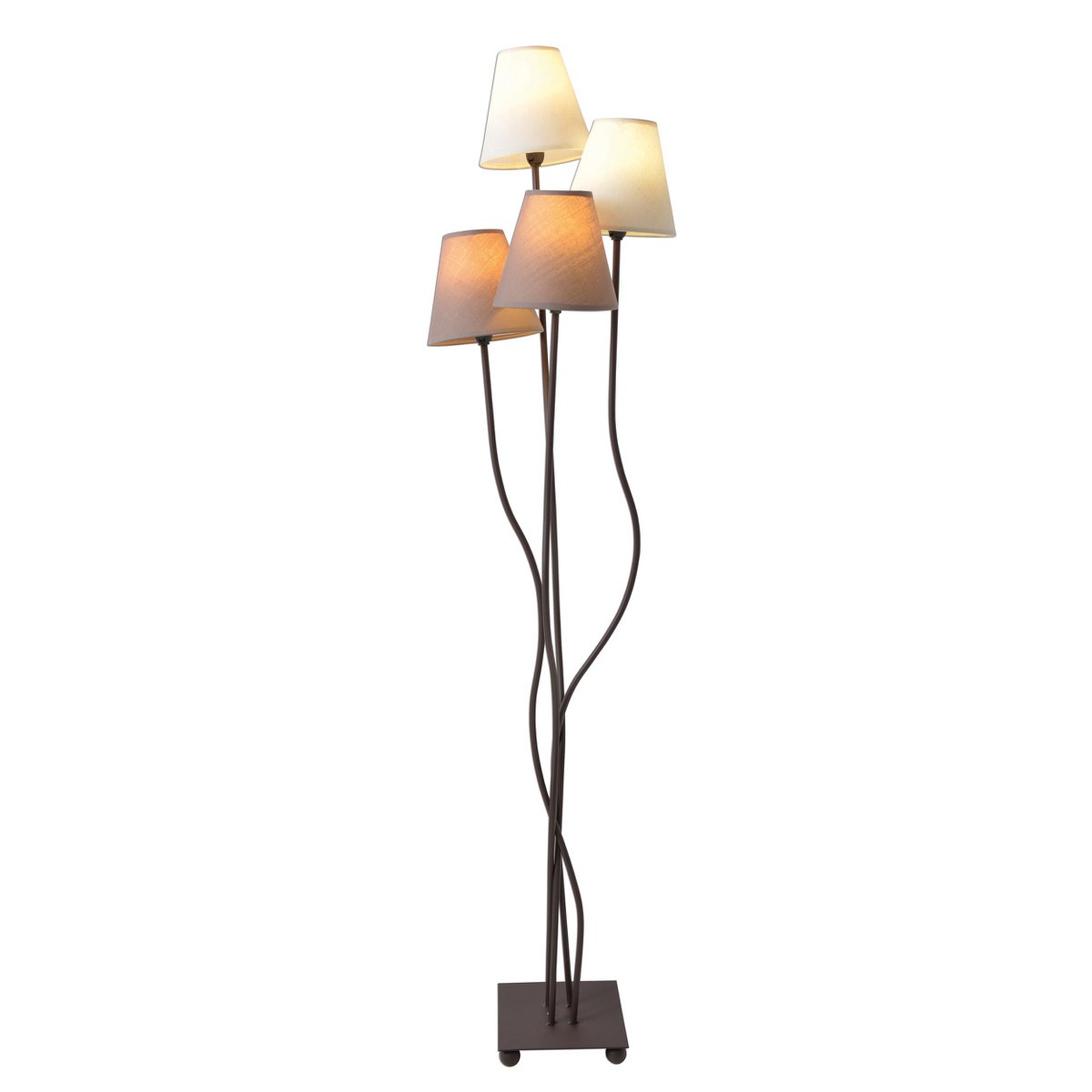 Textile standing lamp 4-flame "boho", floor lamp in beige/brown, with E14 socket, for dining room, living room, hallway or office, 138 cm high
