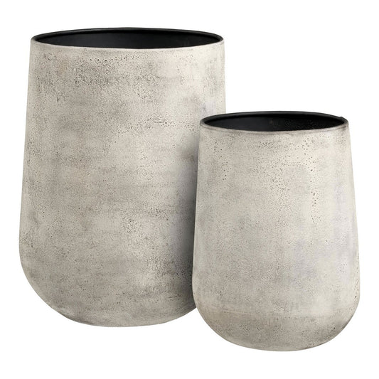 Hou Decorative pot, metal, antique beige, set af 2