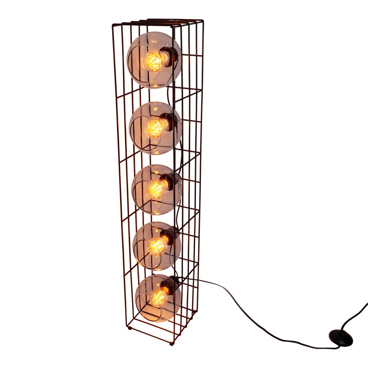 Golvlampa "Cesta" i glas med stomme i svart metalltråd och tonat glas, med E27-sockel, 95 cm hög, för matsal, vardagsrum, hall eller kontor,