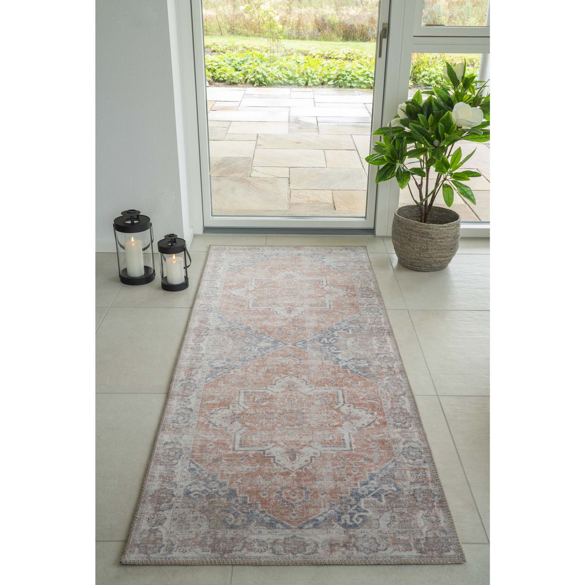 Havana Hallway Runner - Blue/Orange, Chenille Polyester, 80x200 cm