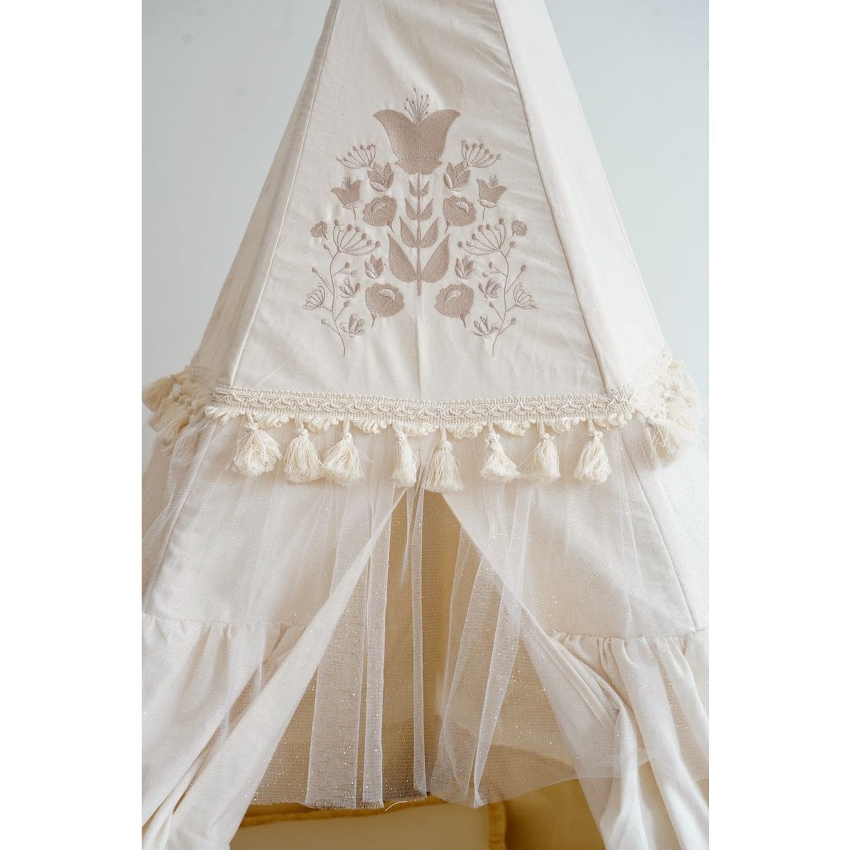 “Boho” Teepee Tent with Frills and Embroidery