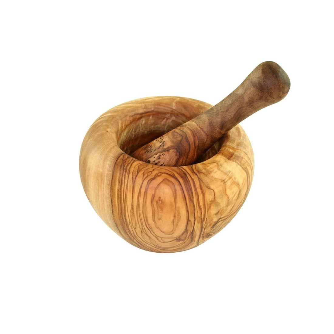 Ground round mortar including pestle made of olive wood Ø 14 cm