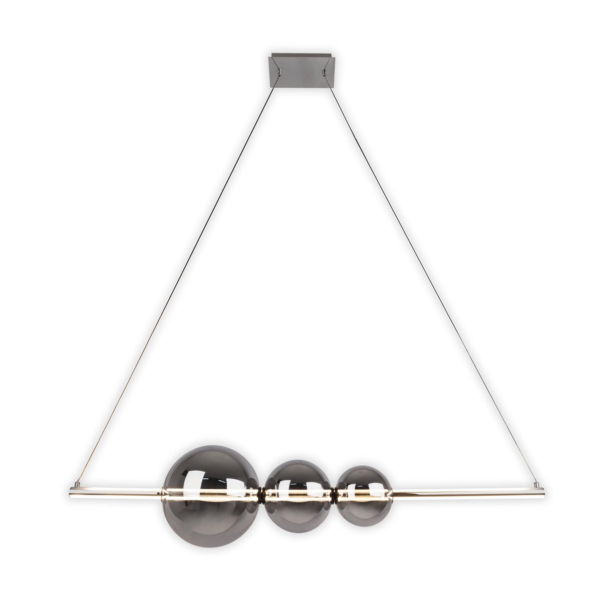 LED-pendellampa krom "Nova" av kromfärgad metall, plast och rökglas, med fast inbyggda LED-lampor, ca 105 cm lång