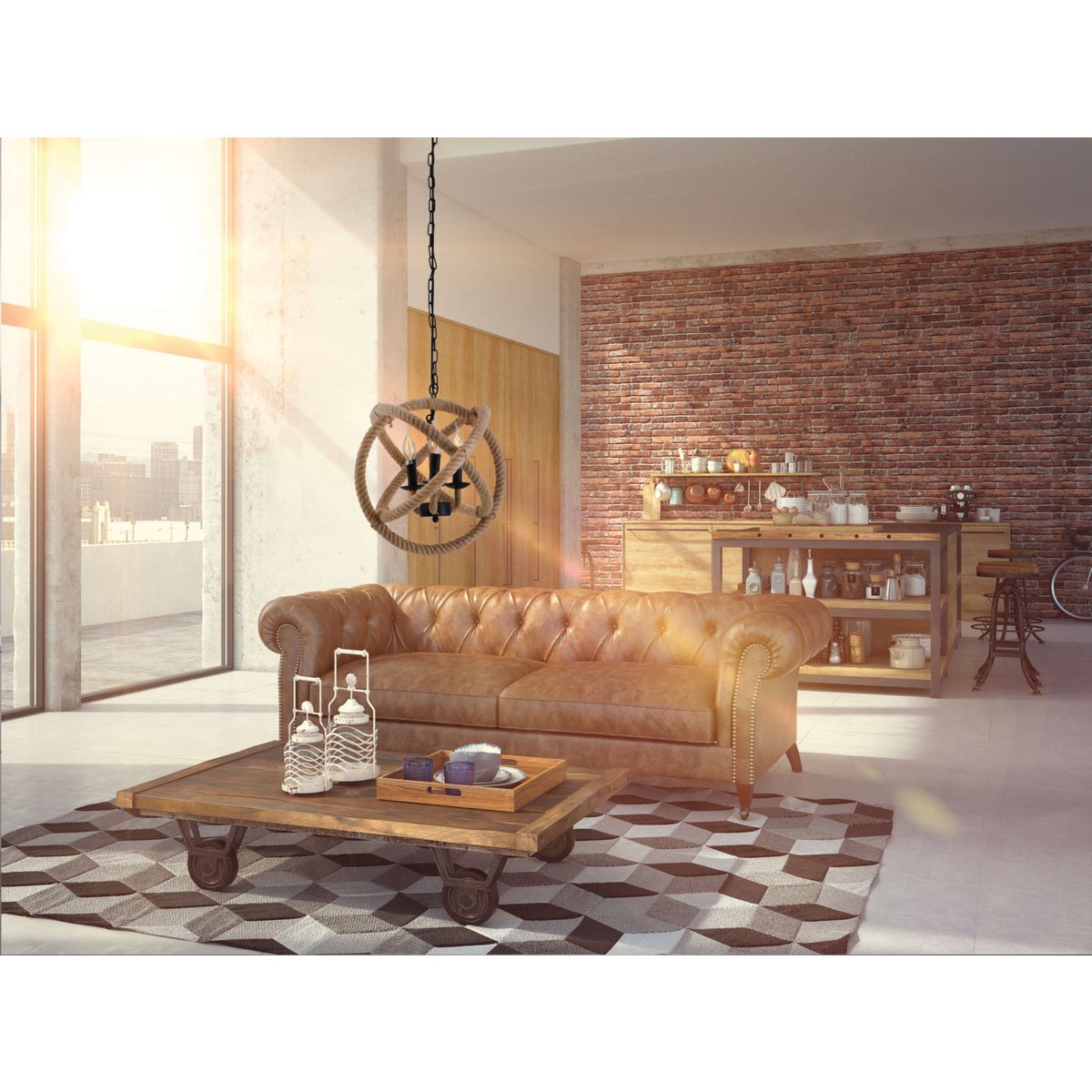 Pendant lamp "Regia", black metal, hemp rope, E27 socket, lighting for living room, dining room or office, 43 cm diameter