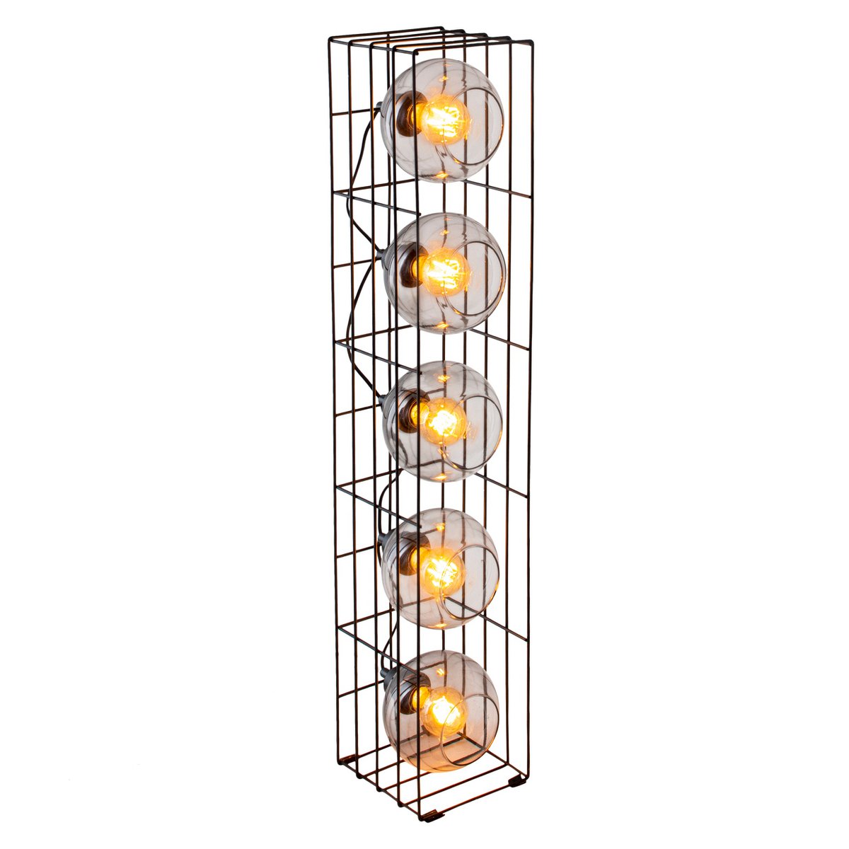 Golvlampa "Cesta" i glas med stomme i svart metalltråd och tonat glas, med E27-sockel, 95 cm hög, för matsal, vardagsrum, hall eller kontor,