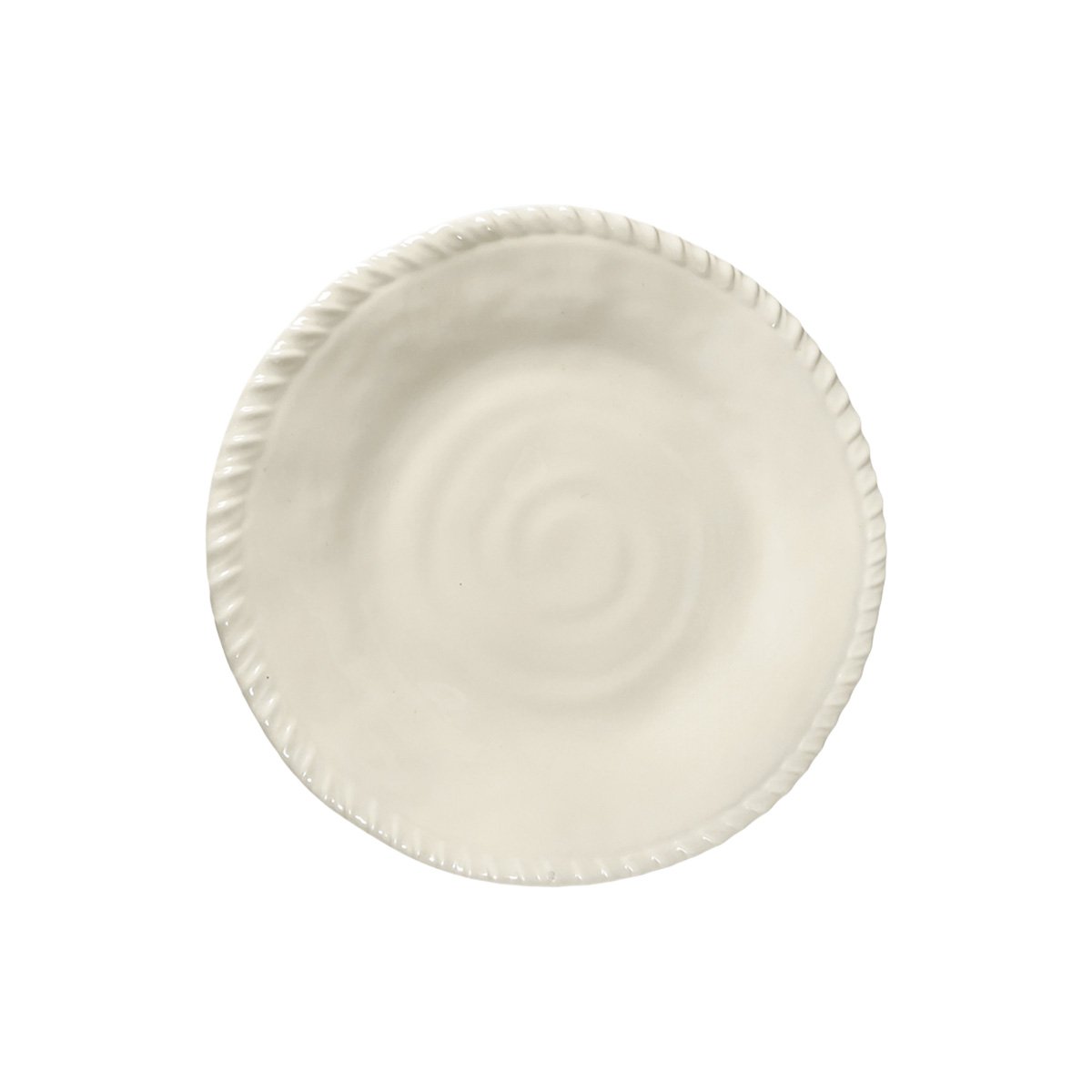 Desserttallrik i krämvit melamin med repkant 23x23x2cm