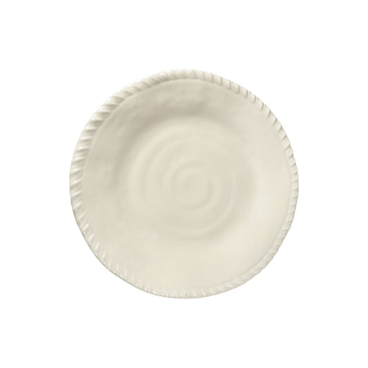 Desserttallrik i krämvit melamin med repkant 23x23x2cm