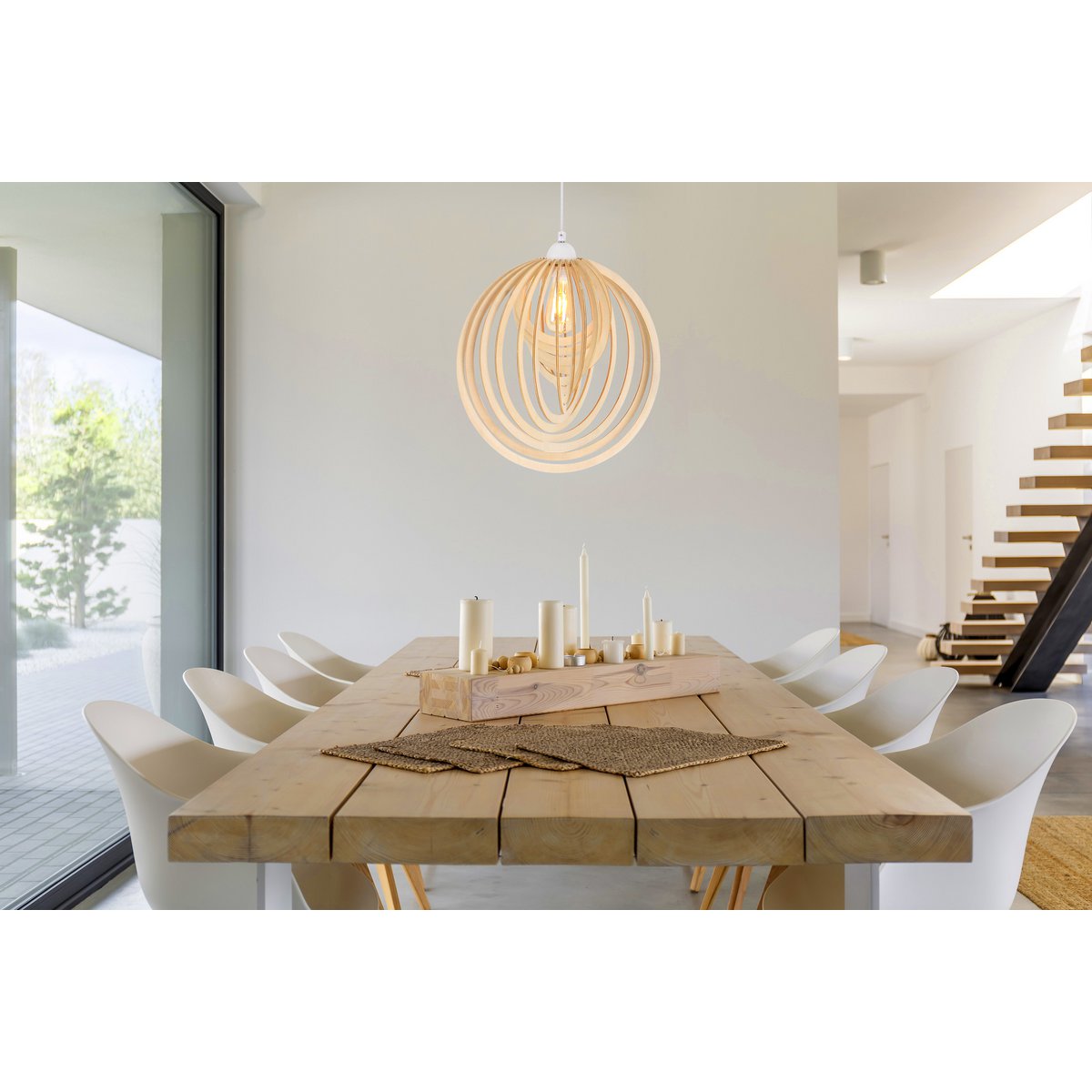 Pendant lamp "Armella" Ø 40 cm, 1x E27 (not included) made of wood and plastic, for eating rooms, living room, office, children's room
