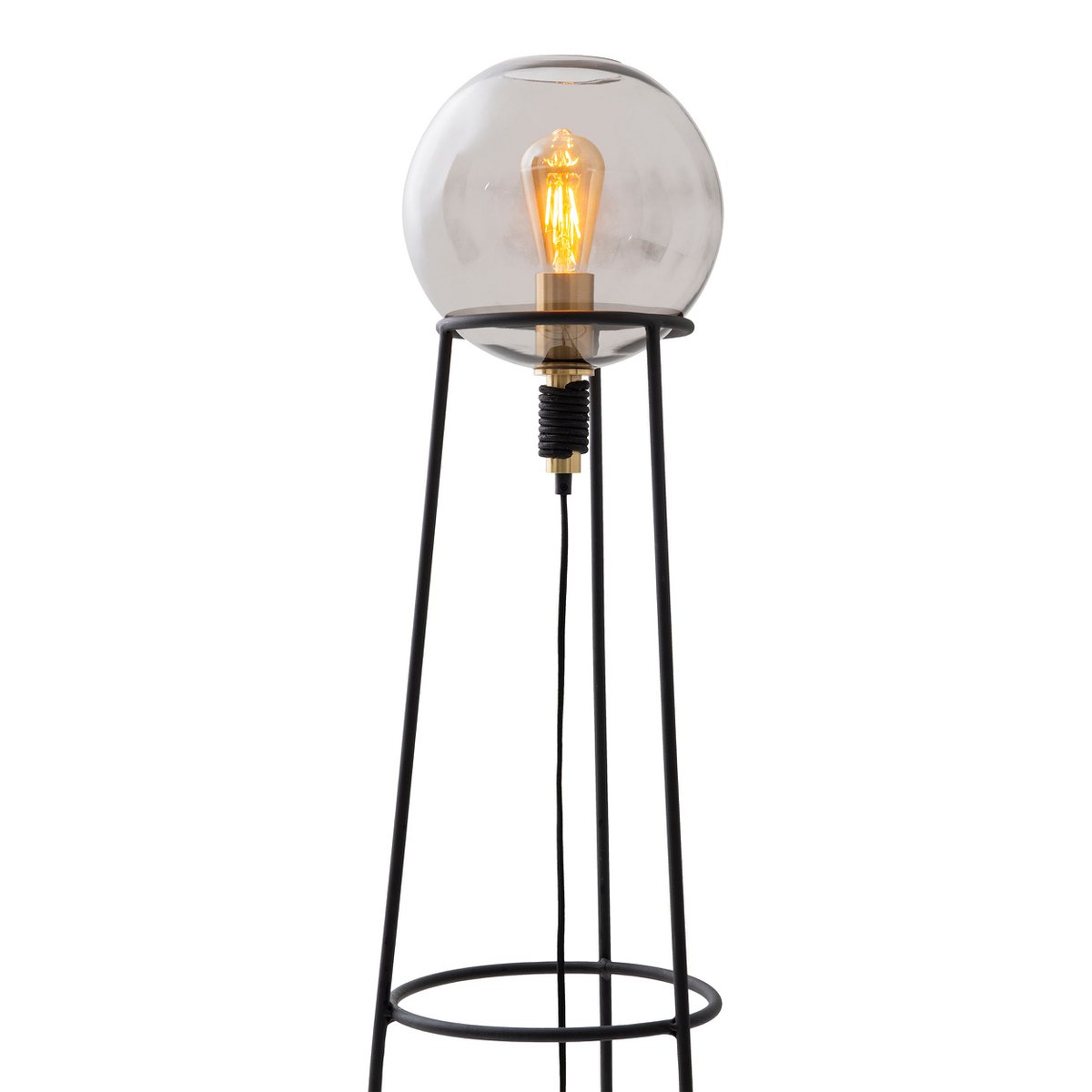Staplingsbar lampa "Stelo", modern golvlampa av svart metall och rökt glas, E27-sockel, 128,5 cm hög, för matsal, vardagsrum, hall eller kontor,