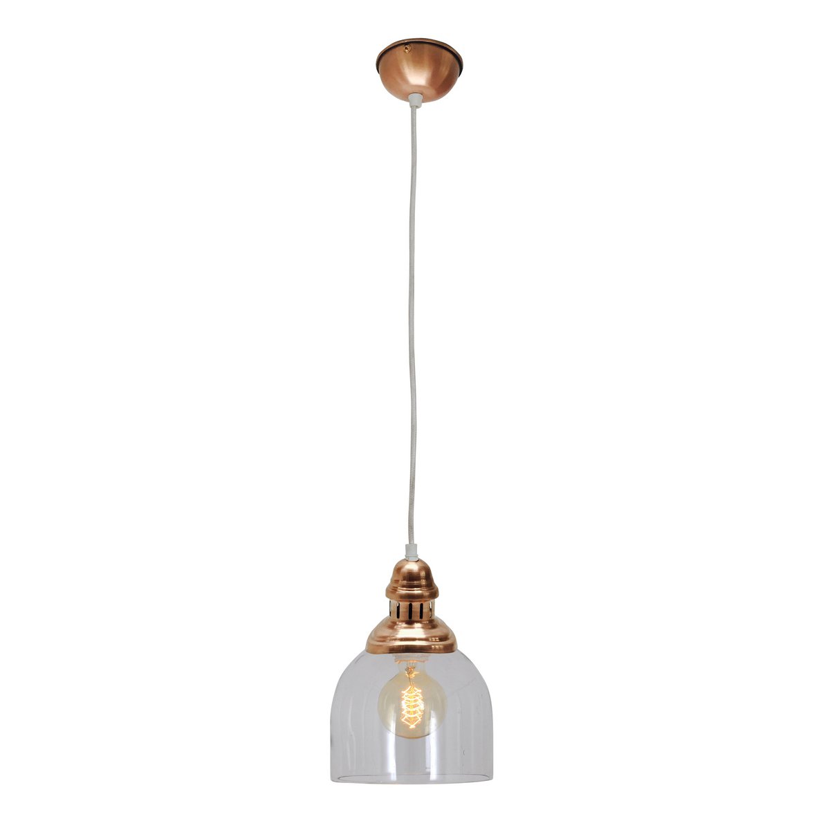 Glass pendant lamp "Mumbai", retro classic made of metal and glass in copper, E27