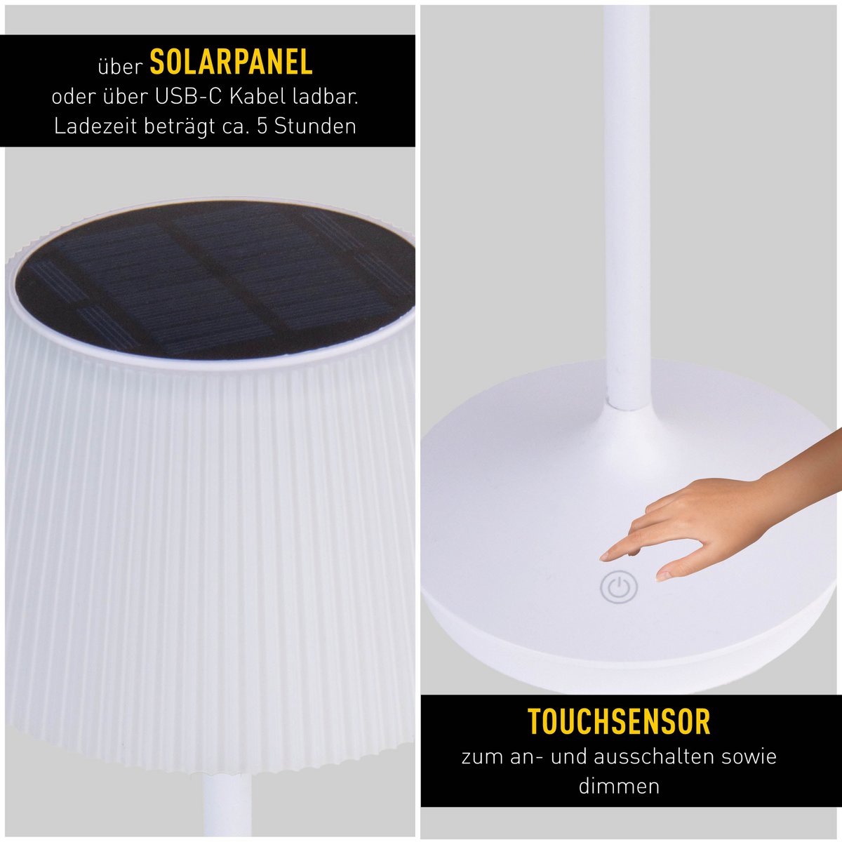 LED Leuchte "EMMI" für Außen und Innen, Tischlampe aus Metall und Kunststoff, mit fest verbauten LEDs, LED Tischlampe für Balkon, Terrasse, Garten, Wohnzimmer, Wintergarten, ca. 38 cm hoch