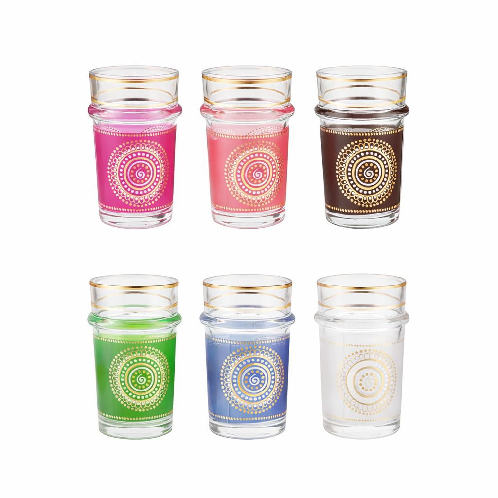 Golden tea cups Arabesque 6 colors - Lot of 6