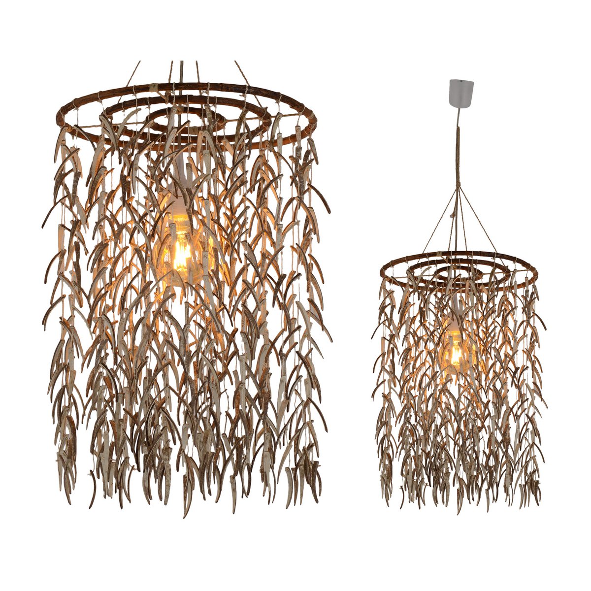 Pendellampa "coconut" Ø 40 cm, tillverkad av trä och kokosnötsskal, beige/brun, E27-sockel, belysning för vardagsrum, matsal eller vinterträdgård.