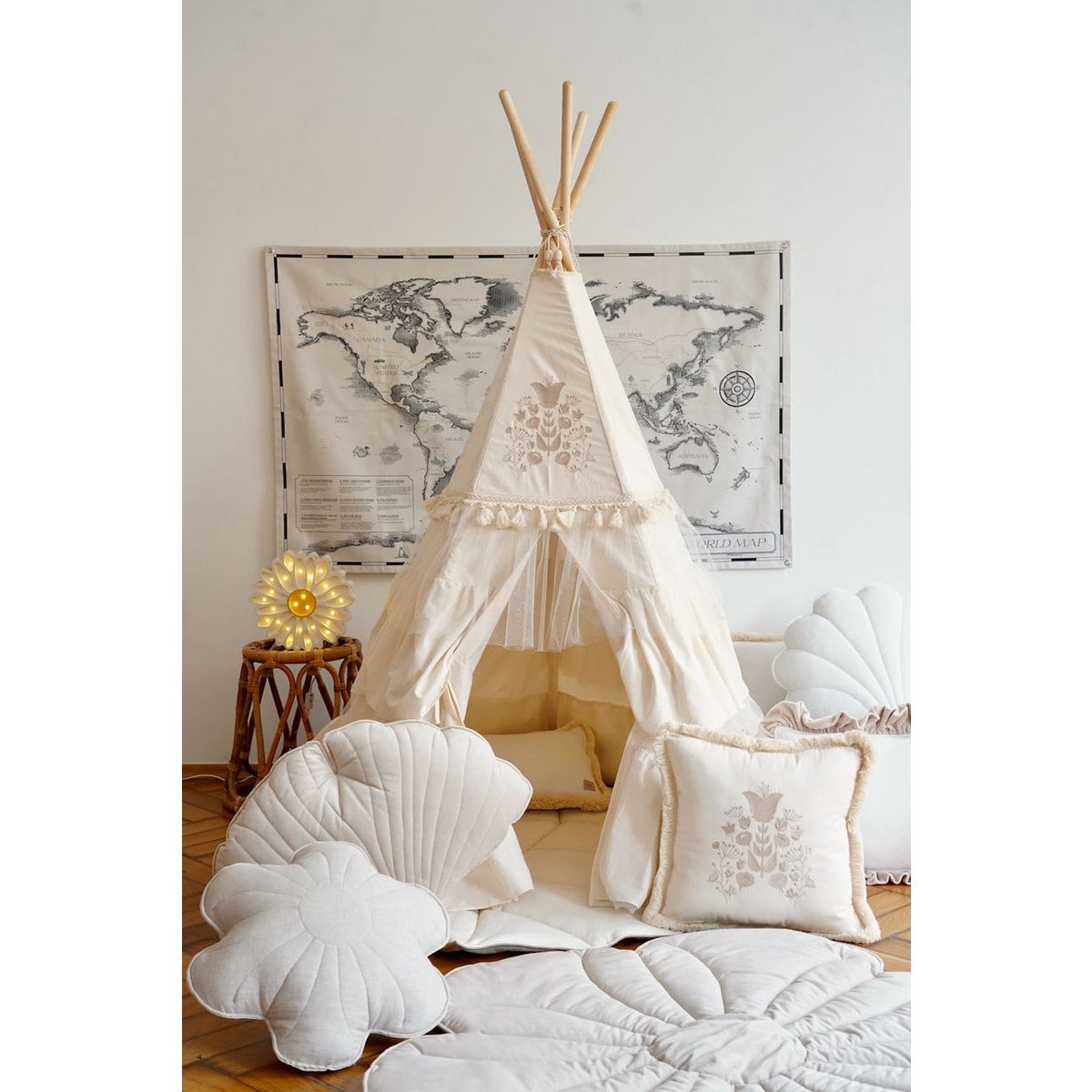 “Boho” Teepee Tent with Frills and Embroidery