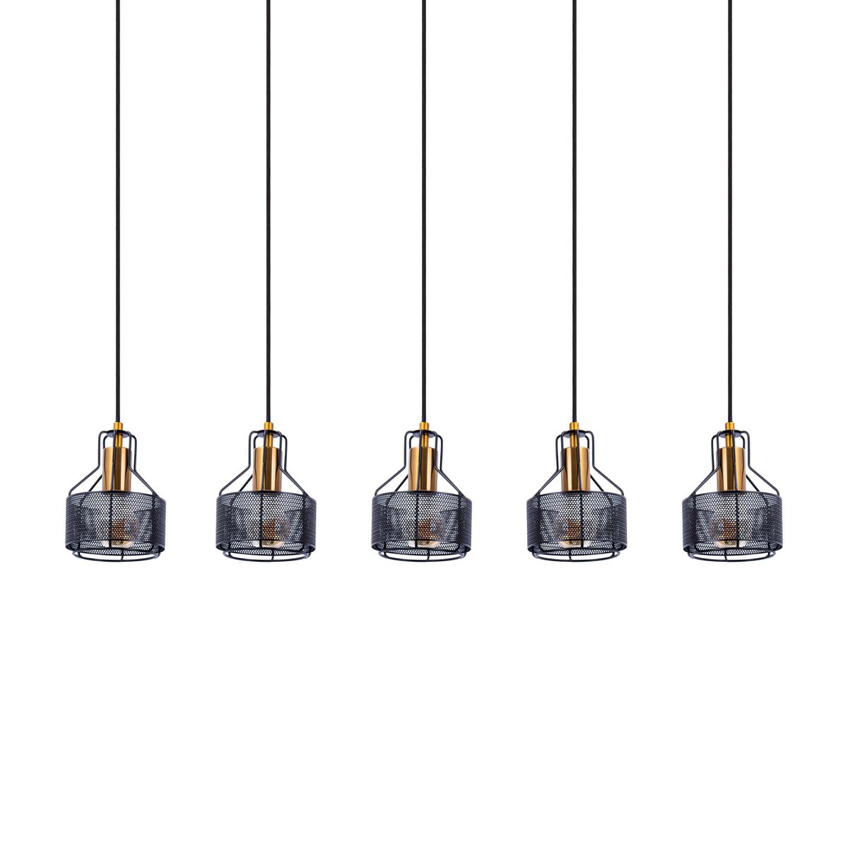 5er Pendelleuchte "FORO" Retro Pendellampe aus Metall in Schwarz, und Gold mit E27-Fassungen, 96 cm lang. Stilvolle Beleuchtung für Wohnzimmer, Esszimmer oder Küche.
