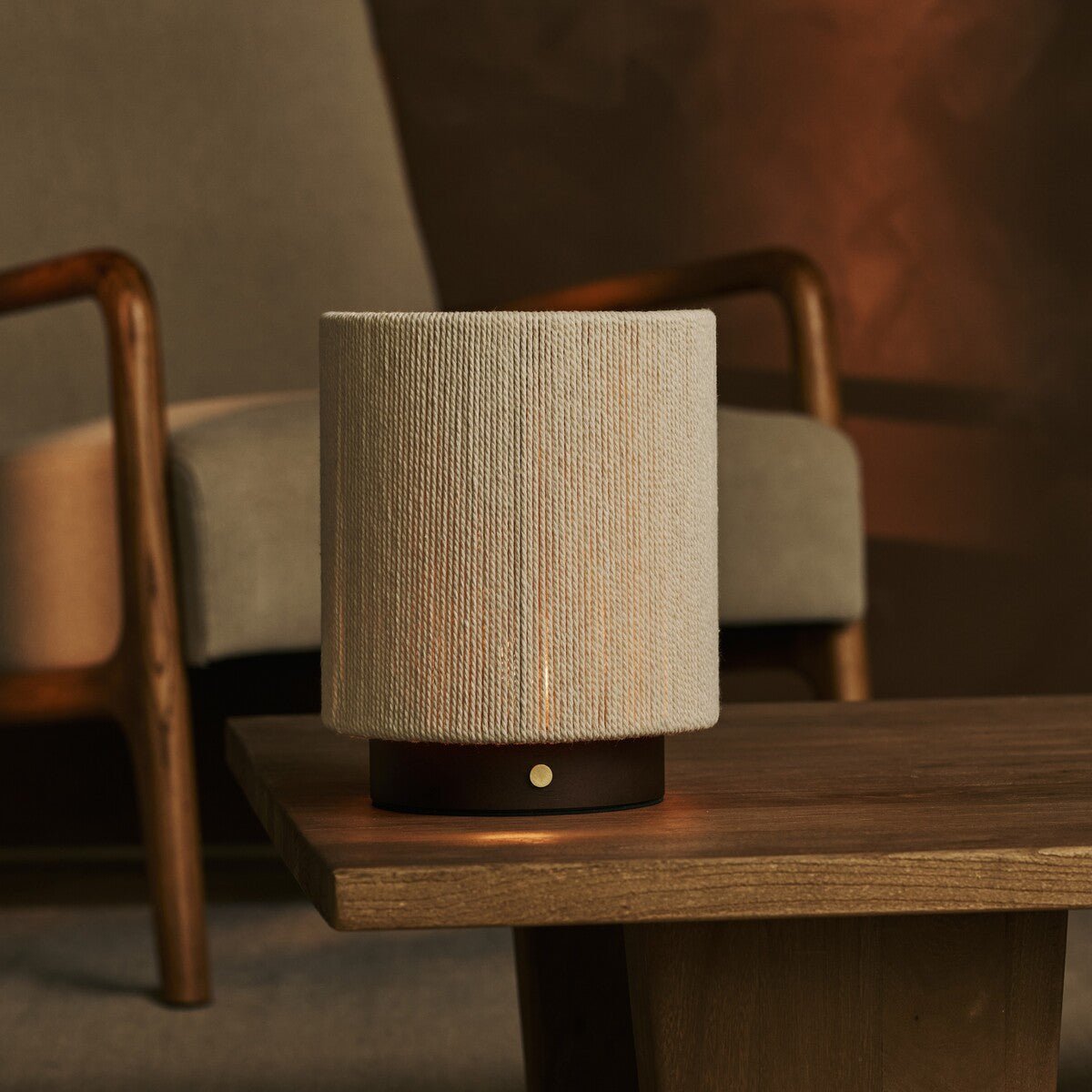 Ivo Dark Brown Wooden Rechargeable Lamp