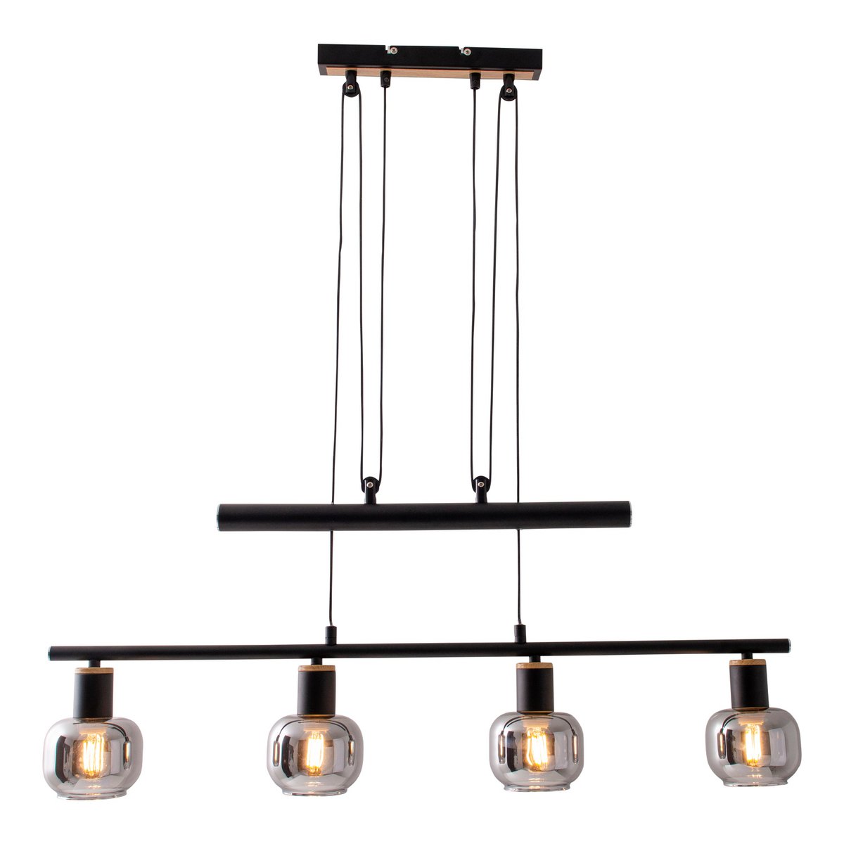 4 pendellampor "fumoso", pendellampa höj- och sänkbar av metall och rökt glas i svart, med E14-sockel, för matsal, vardagsrum, hall eller kontor, 78 x 10 cm