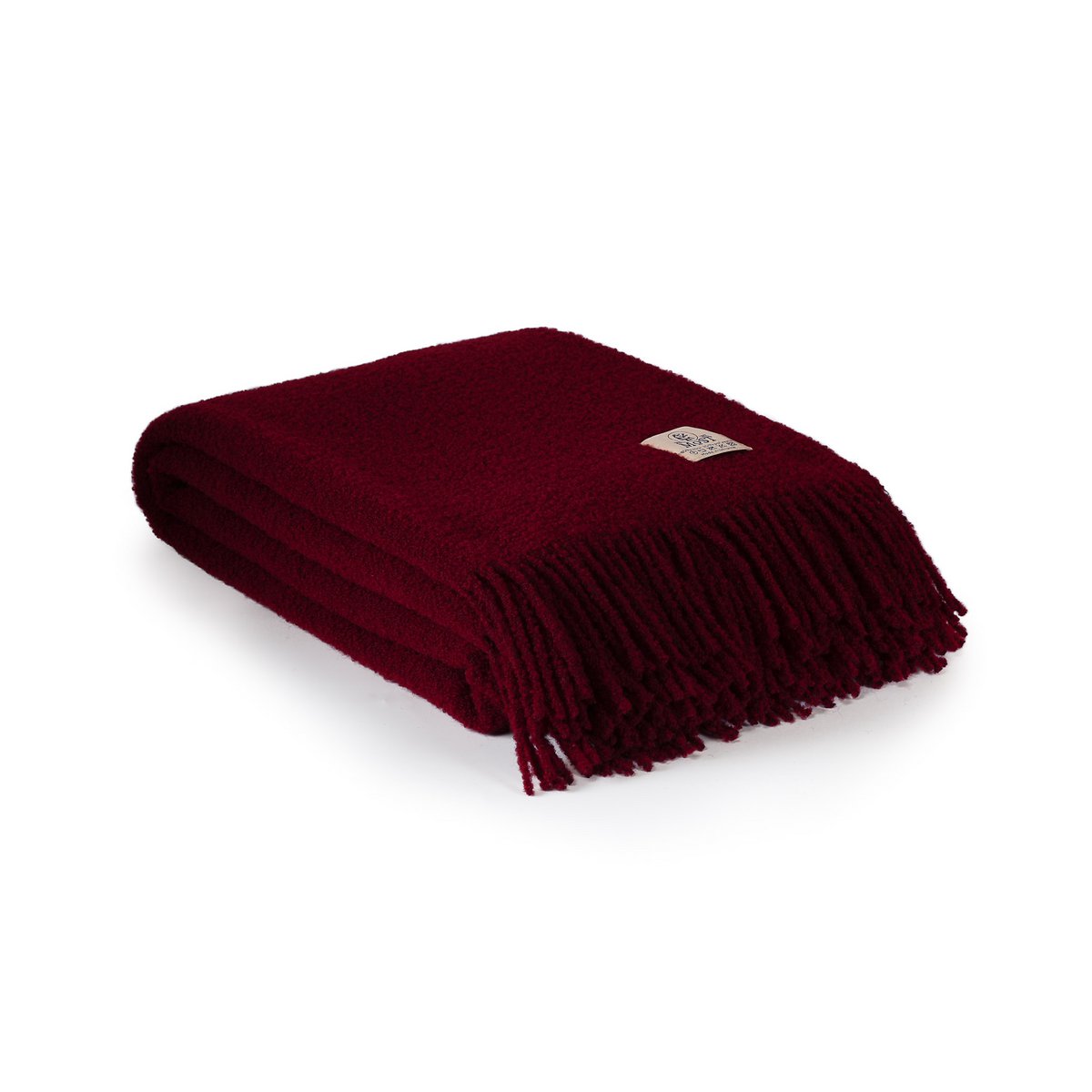 Wool bouclé throw blanket PARIS dark red