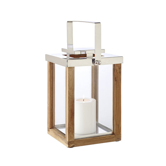 EDZARD lantern Miami with foldable handle, wood and stainless steel shiny nickel-plated, height 45.5 cm