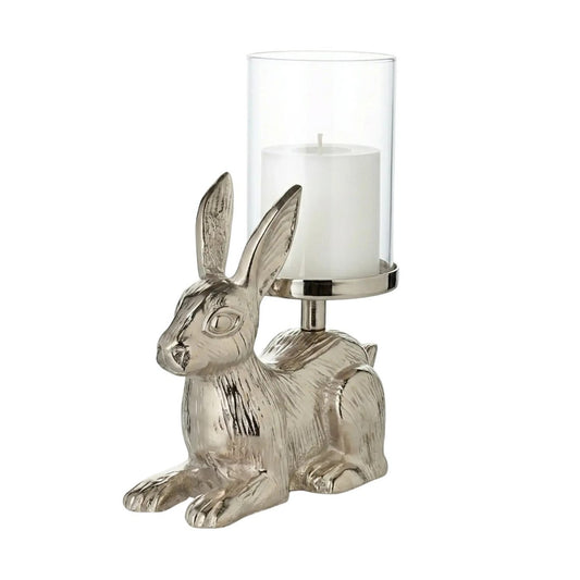 Decorative candlestick rabbit (H 19 cm), silver-colored, nickel-plated aluminum