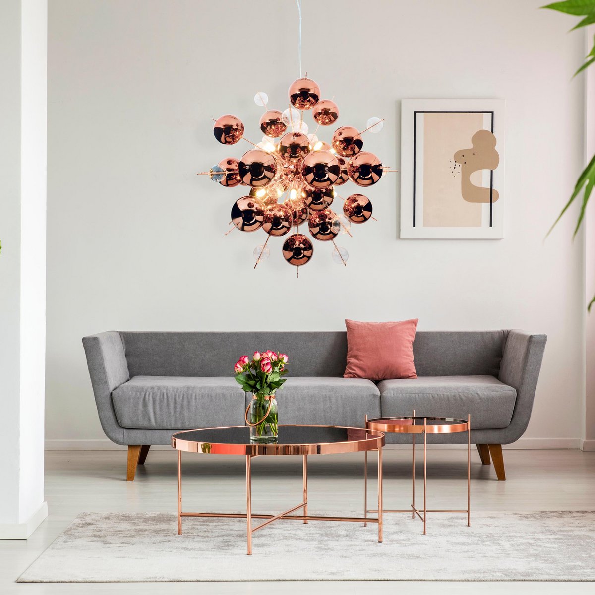 Pendant lamp "explosion" of metal and glass, G9 versions, hanging lamp for dining room, living room, hallway or office, Øca. 65 cm