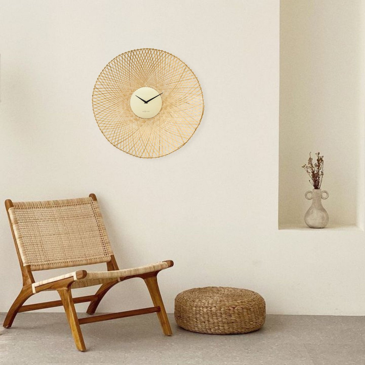 Väggklocka 60cm-Tyst-Brun/Svart-Bambu-NeXtime 'Vortex'