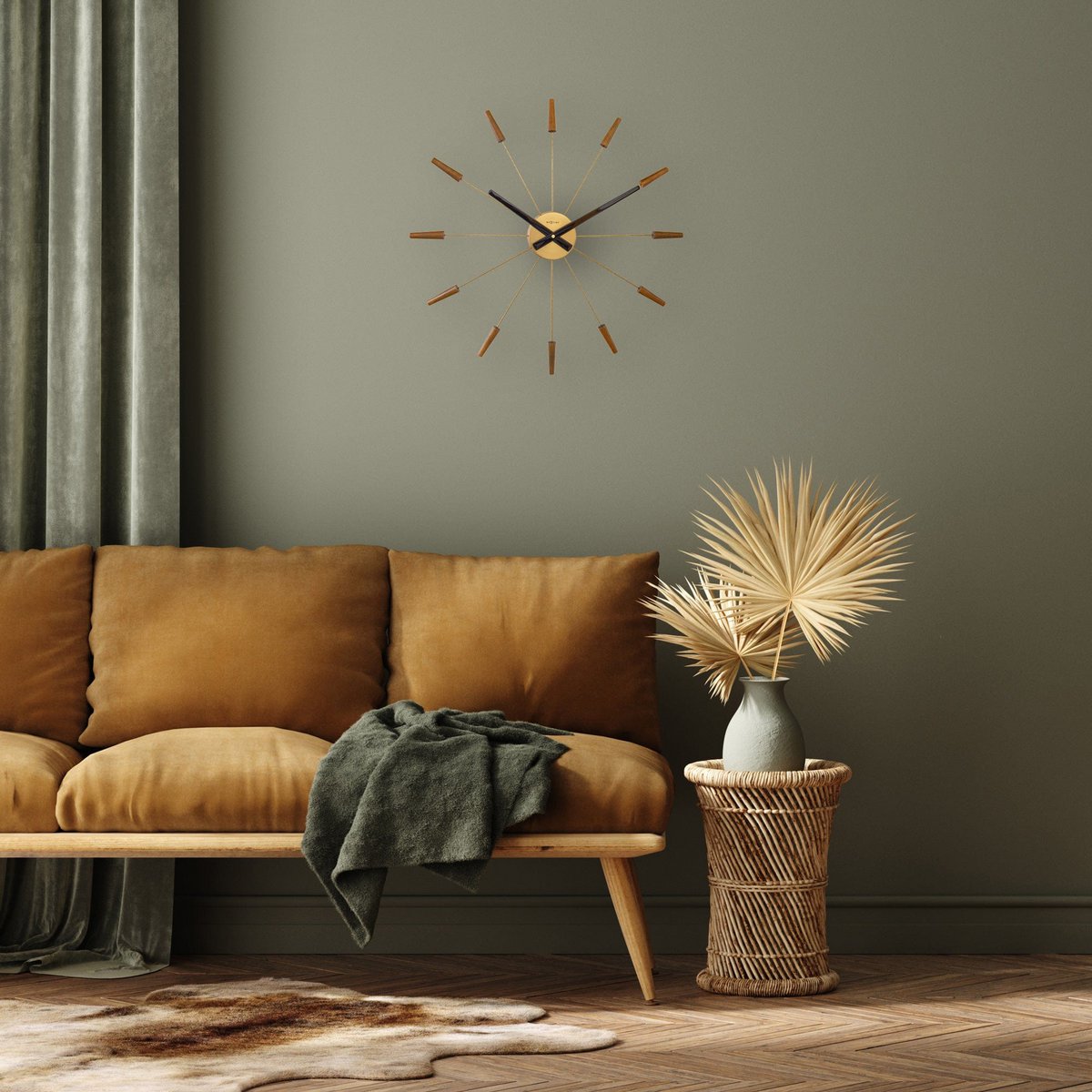 Large Wall clock 58cm - Silent - Wood/Stainless Steel - "Plug-Inn"