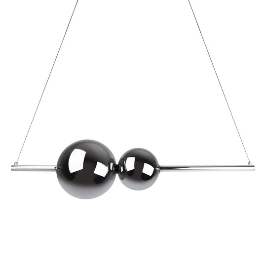 LED-pendellampa krom "NOVA" av kromfärgad metall, plast och rökfärgat glas, med fast monterade LED-lampor, ca 105 cm lång
