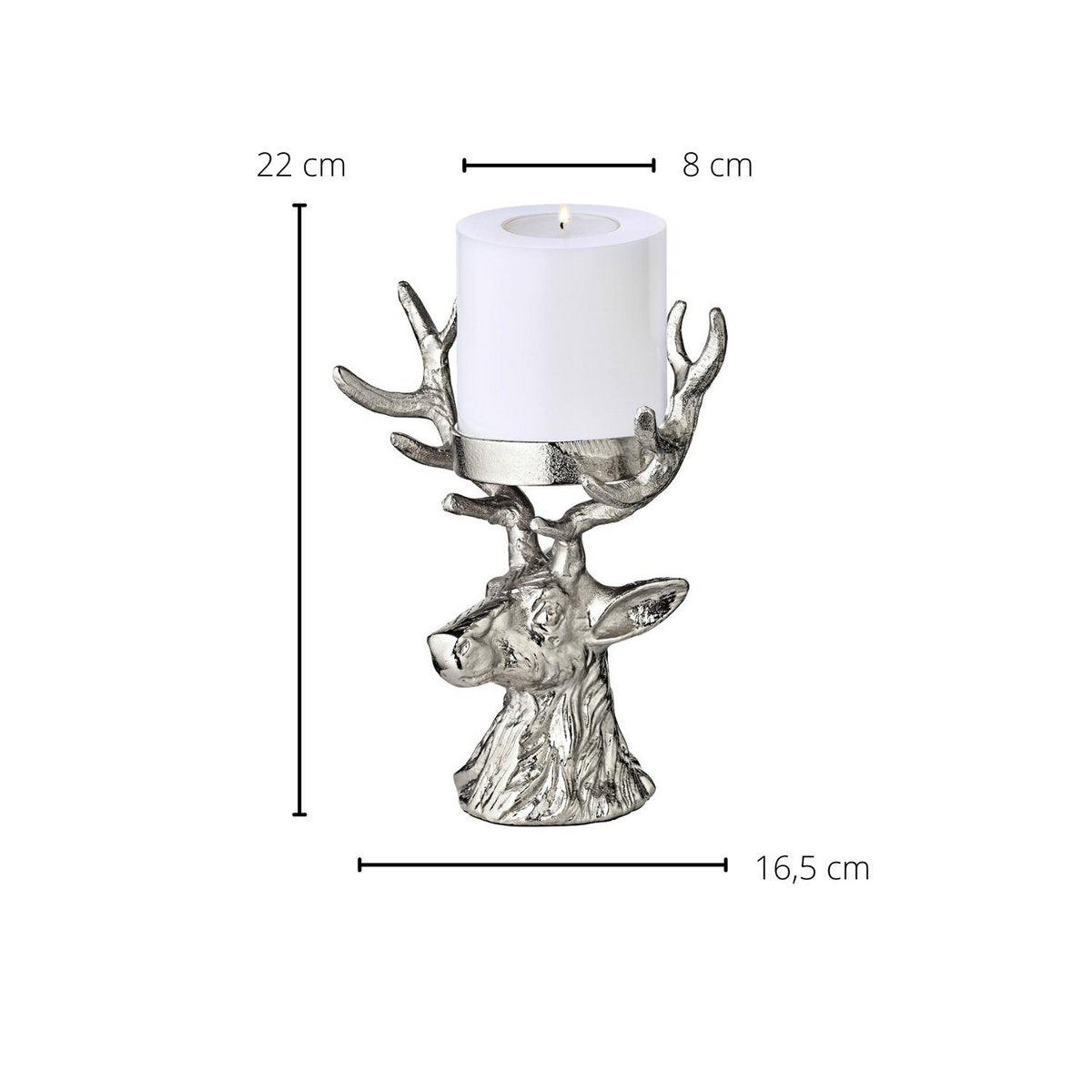 EDZARD candlestick deer, nickel-plated aluminum, height 20 cm, for pillar candle ø 6 cm