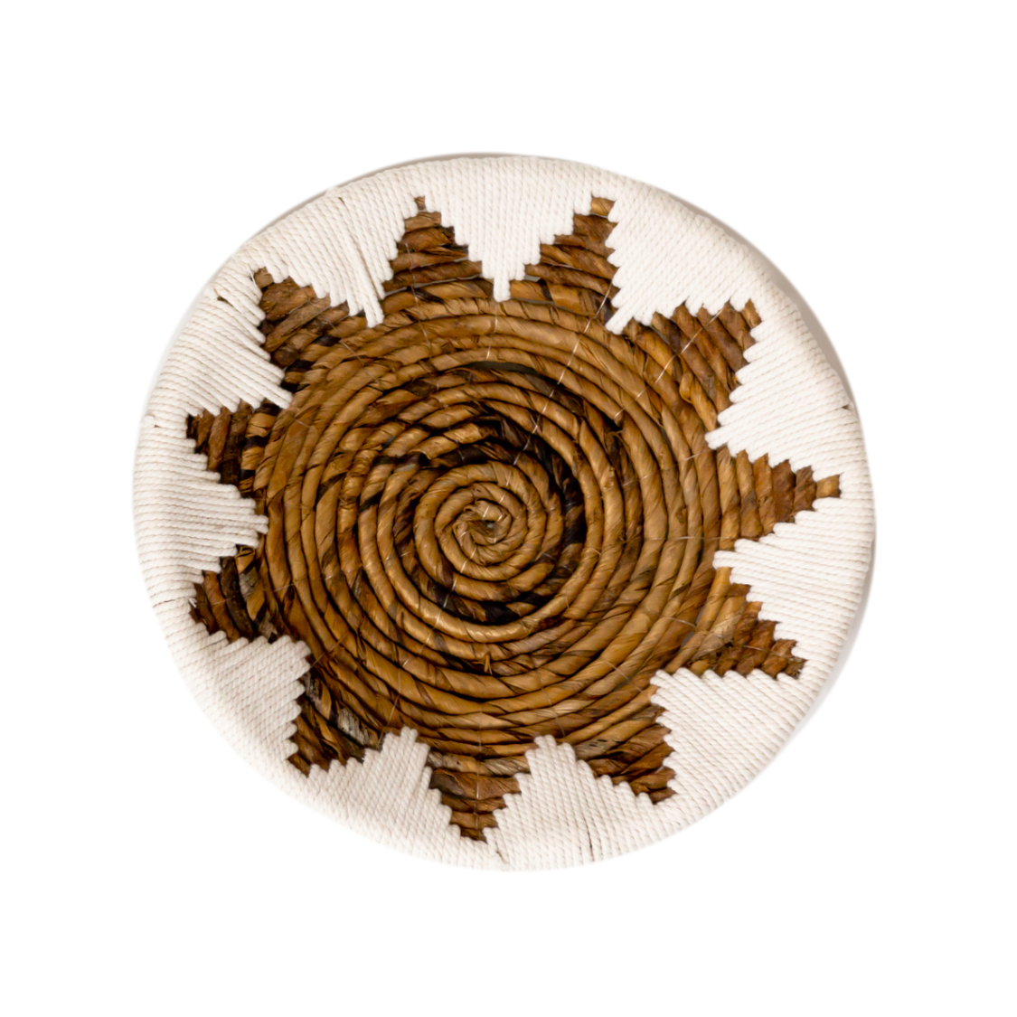 Round Boho Wall Basket – Woven Wall Decor– Decorative Bowl – Woven Wall Plate with Embroidered Star Pattern ADARI (2 sizes, Ø30/40 cm)