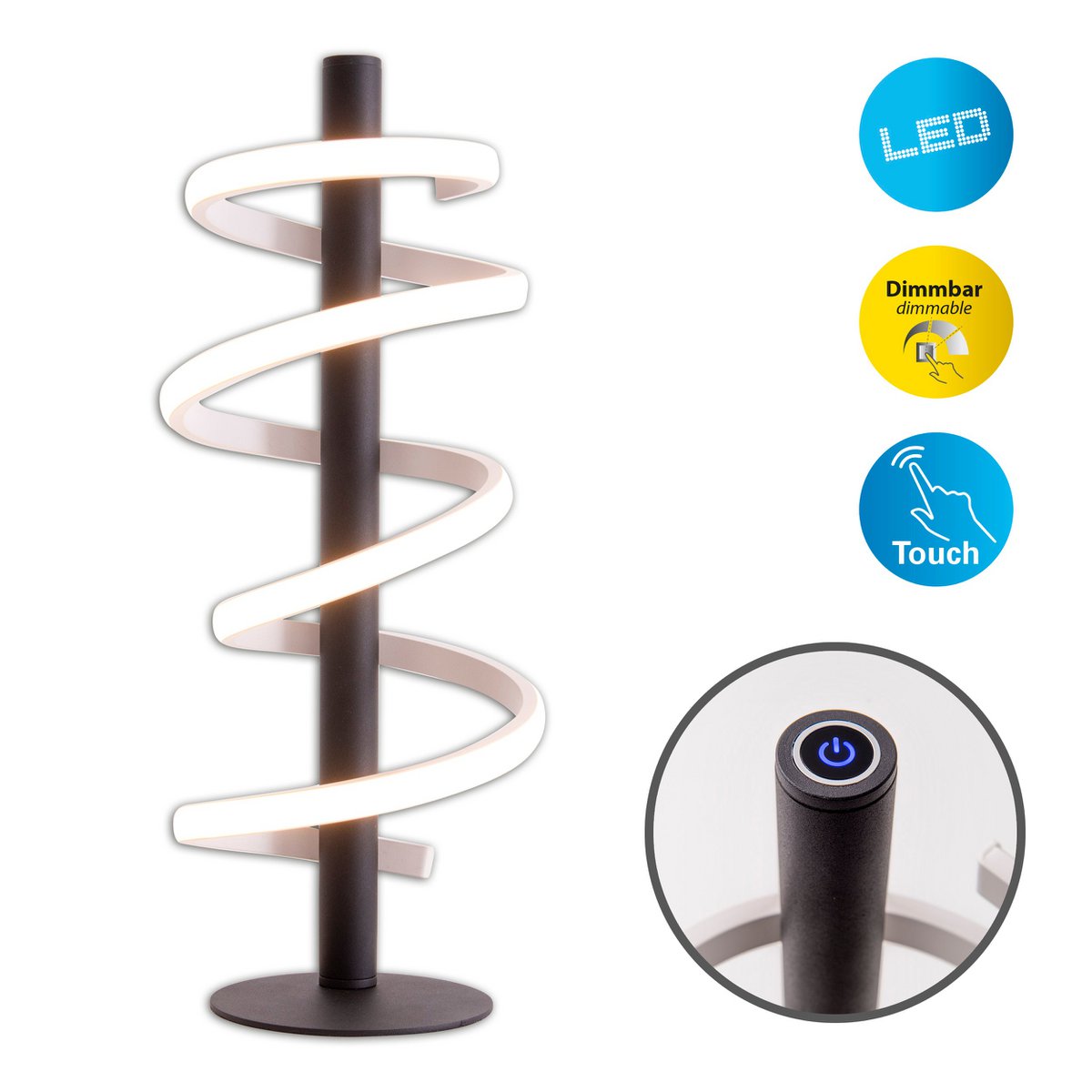 LED-bordslampa "Belleza", modern bordslampa i metall och plast i svart och vitt, med fast inbyggd LED, 50 cm hög, belysning för vardagsrum, matsal, sovrum eller kontor.