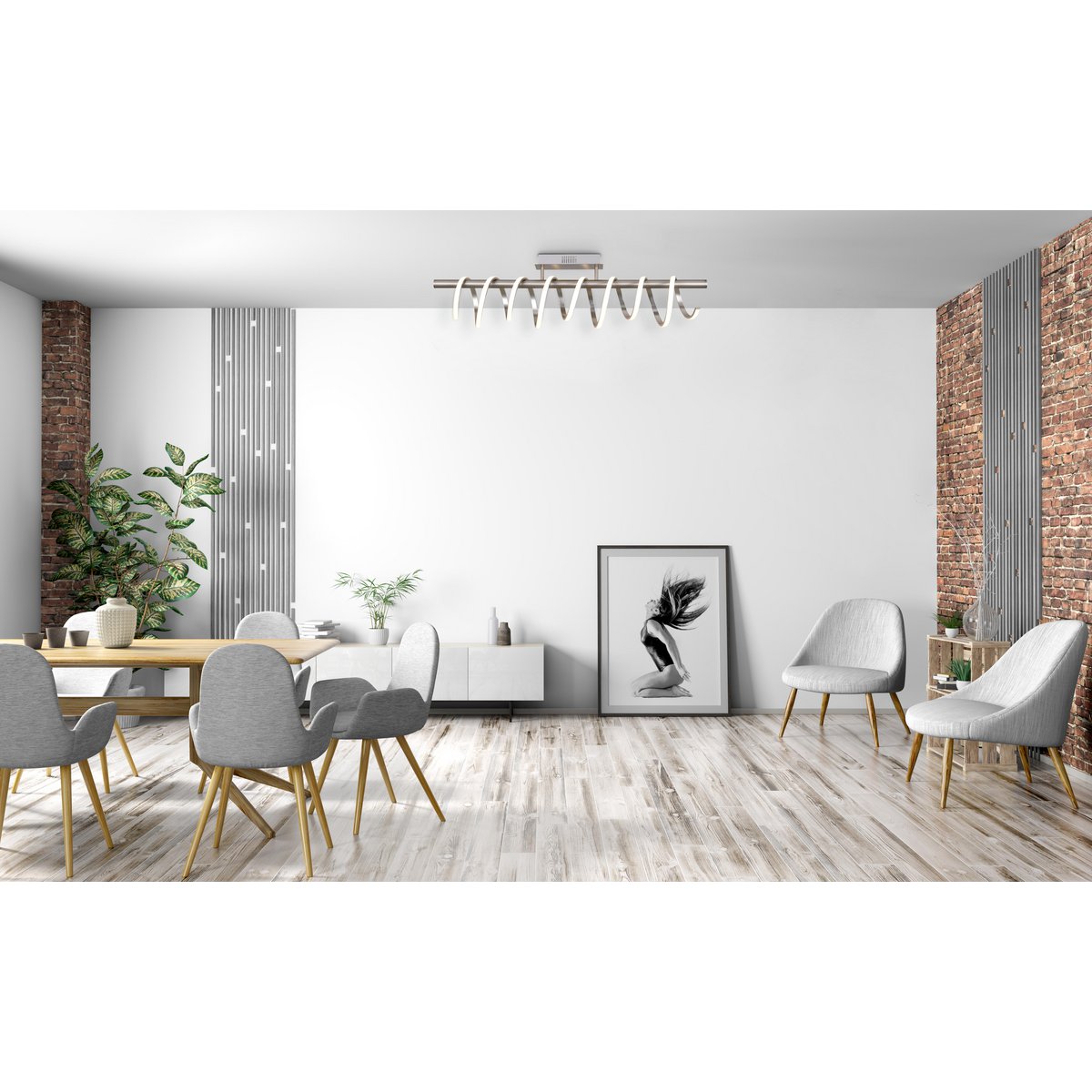 LED ceiling lamp "Belleza", modern metal ceiling lamp and plastic in nickel matt and white, with firmly built -in LEDs, 100cm long. The ideal lighting for living room, dining room or kitchen.