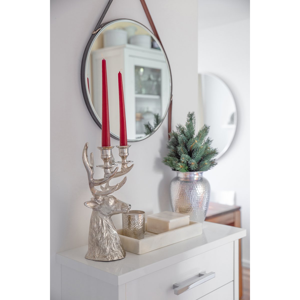 EDZARD candlestick candle holder deer antler height 33 cm, aluminum nickel-plated, for 2 stick candles