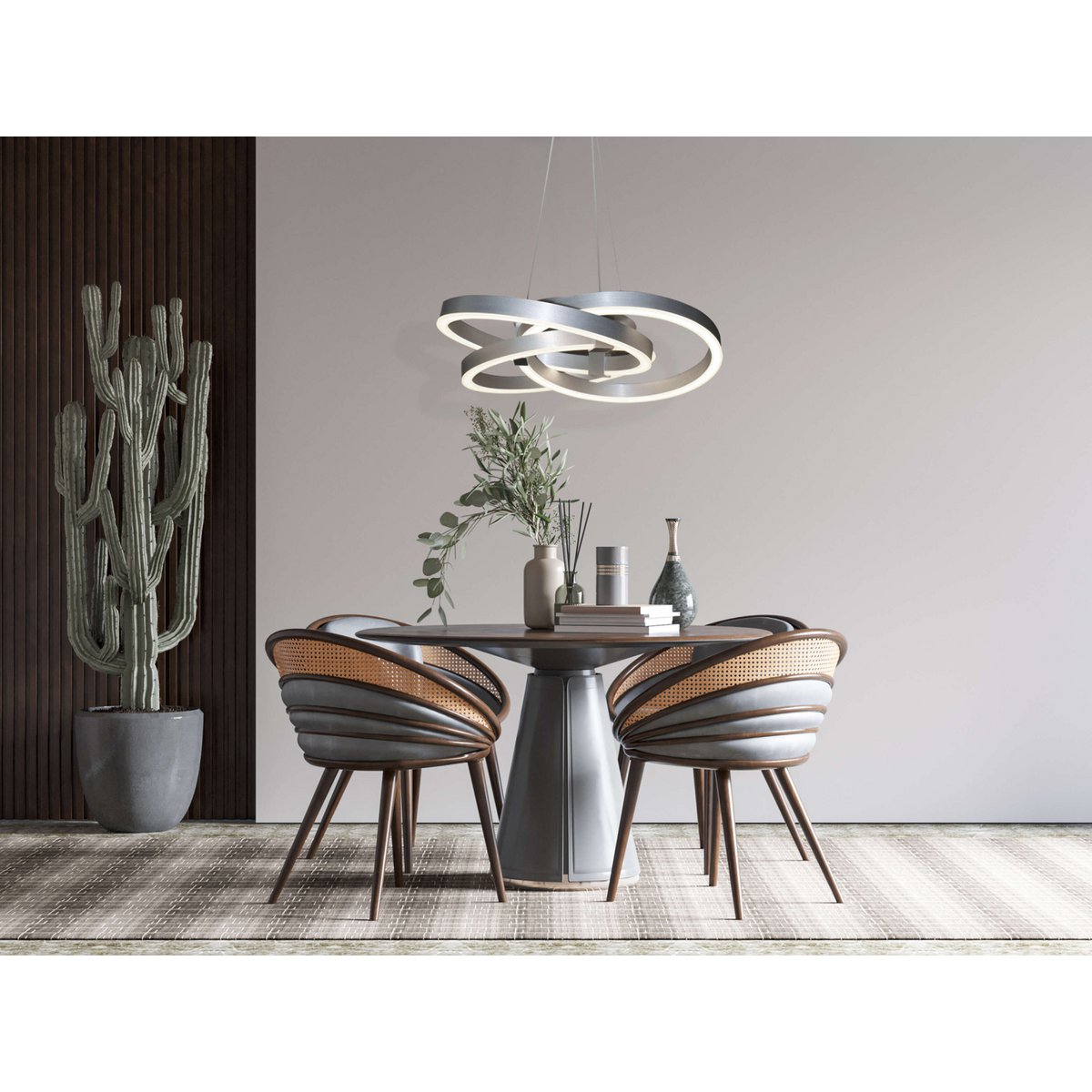 Smart Home LED pendant light "Divora" Ø 58cm, ceiling lamp made of metal, aluminum brushed and white plastic, with many functions, firmly built -in LEDs, lighting for living room, dining room office or hallway