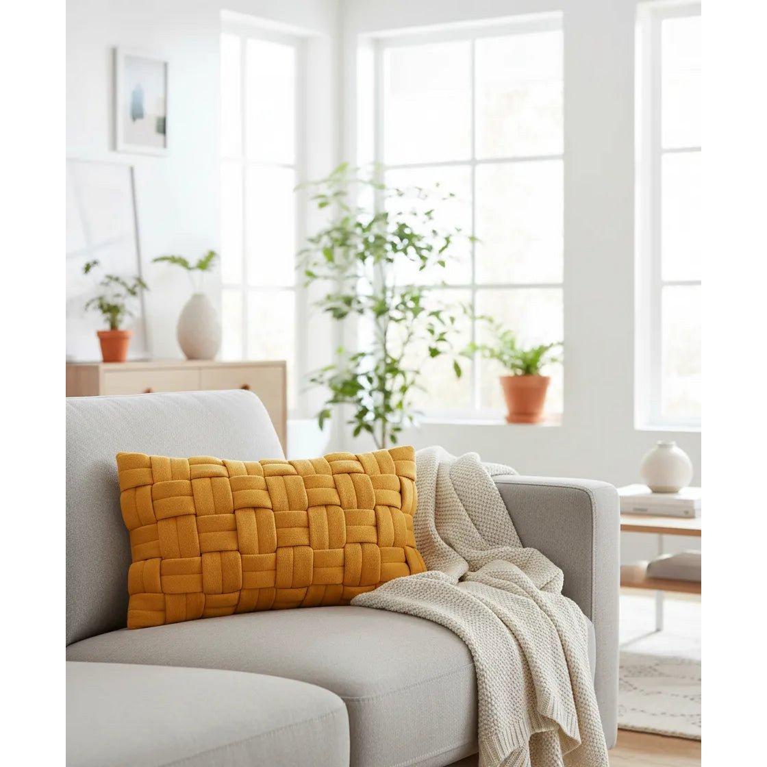 Mustard Yellow Textured Cushion Cover, Modern Boho, 30x50 cm – Urbane Hide