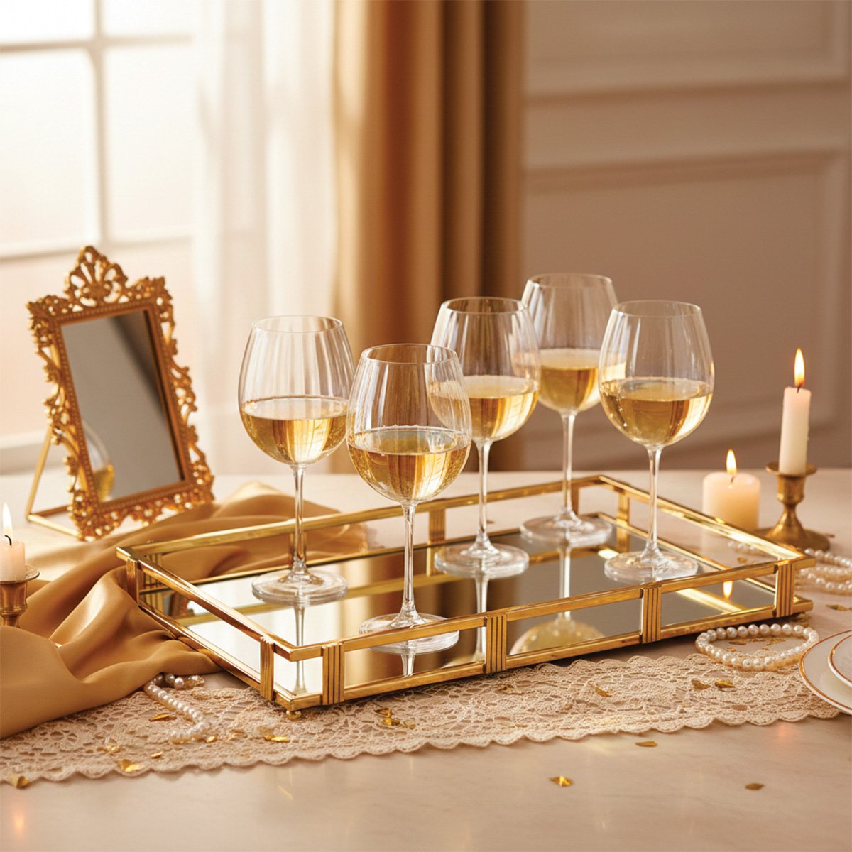 Rektangulär spegelbricka guld 56x36x5cm