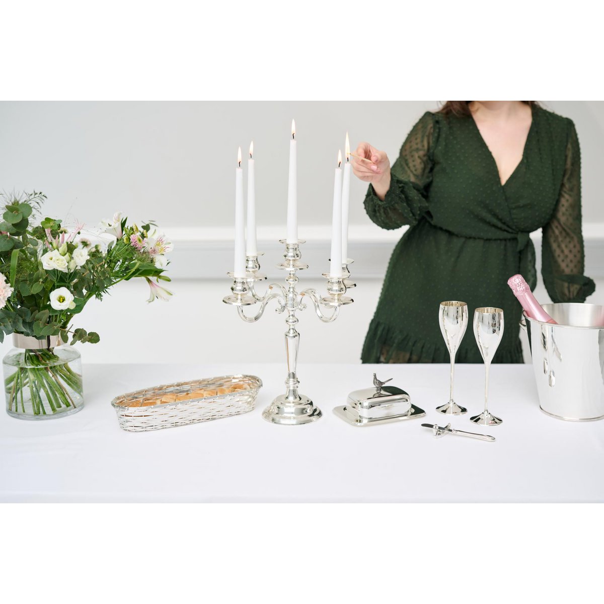EDZARD candle holder Regina, 5-flame, height 37 cm, noble silver-plated, tarnish-resistant