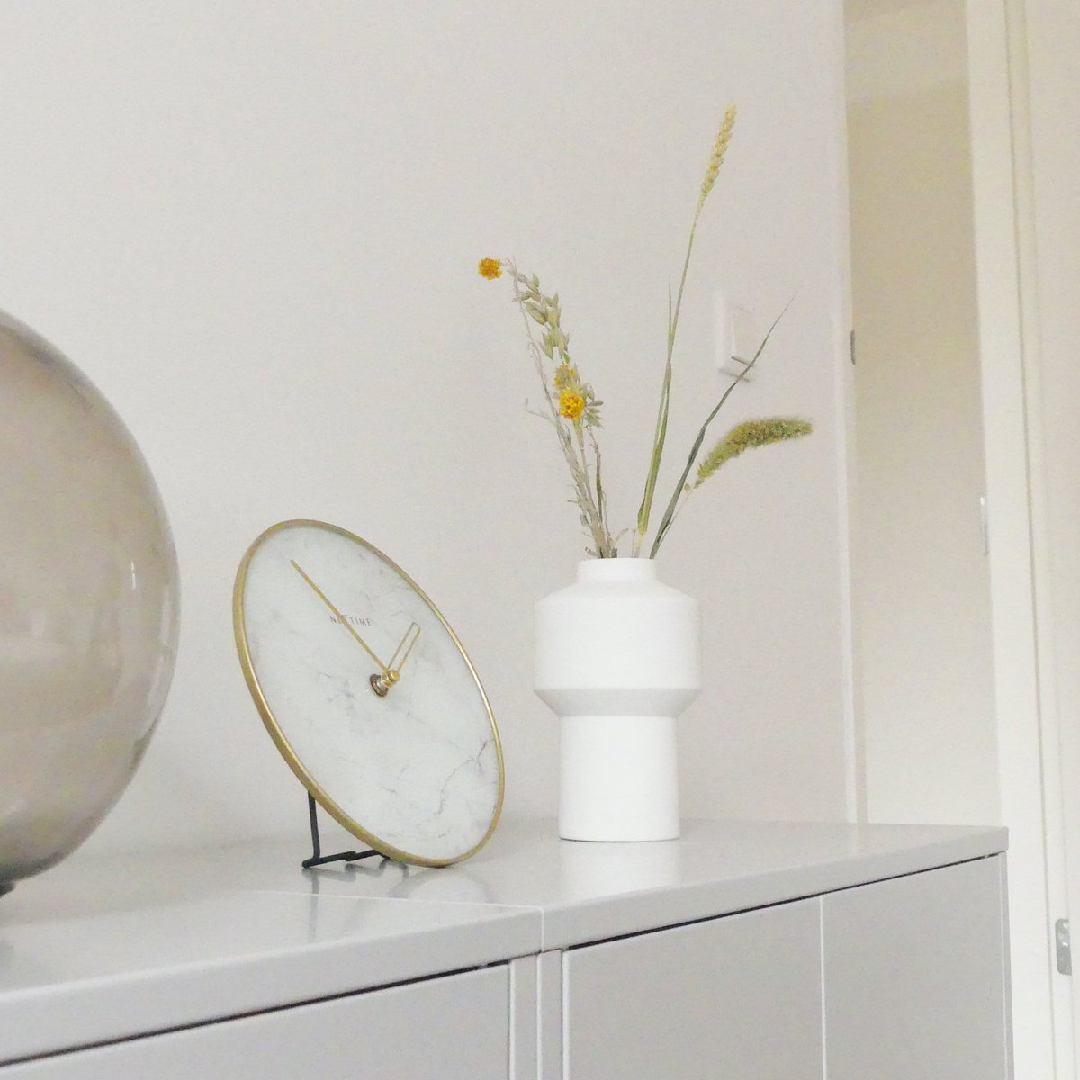 Table / Wall clock - 20 cm - Glass / Metal - 'Marble'