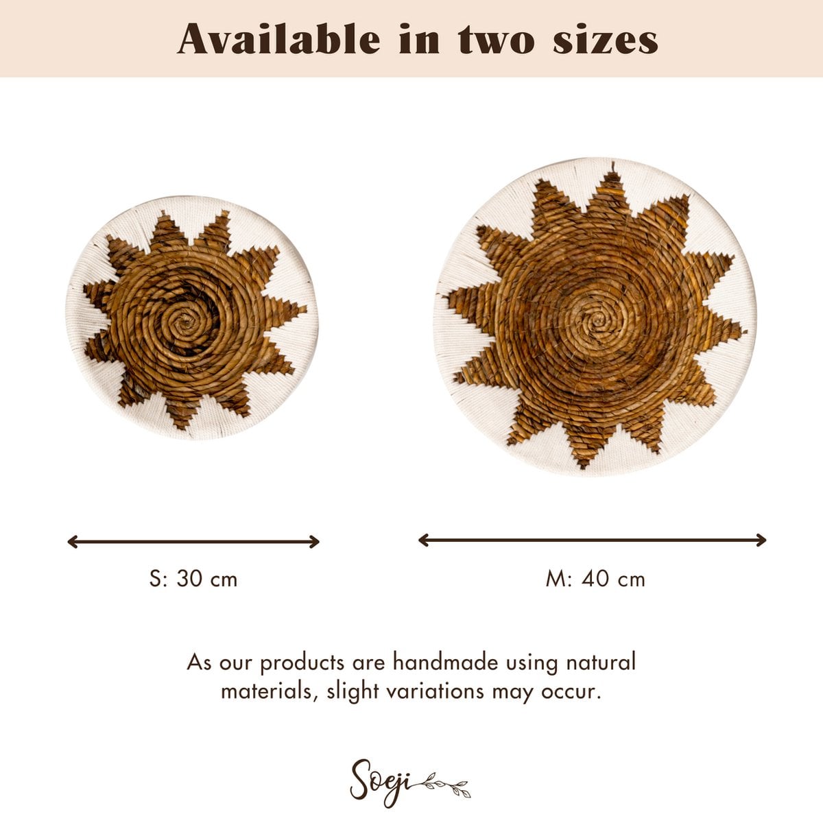Round Boho Wall Basket – Woven Wall Decor– Decorative Bowl – Woven Wall Plate with Embroidered Star Pattern ADARI (2 sizes, Ø30/40 cm)