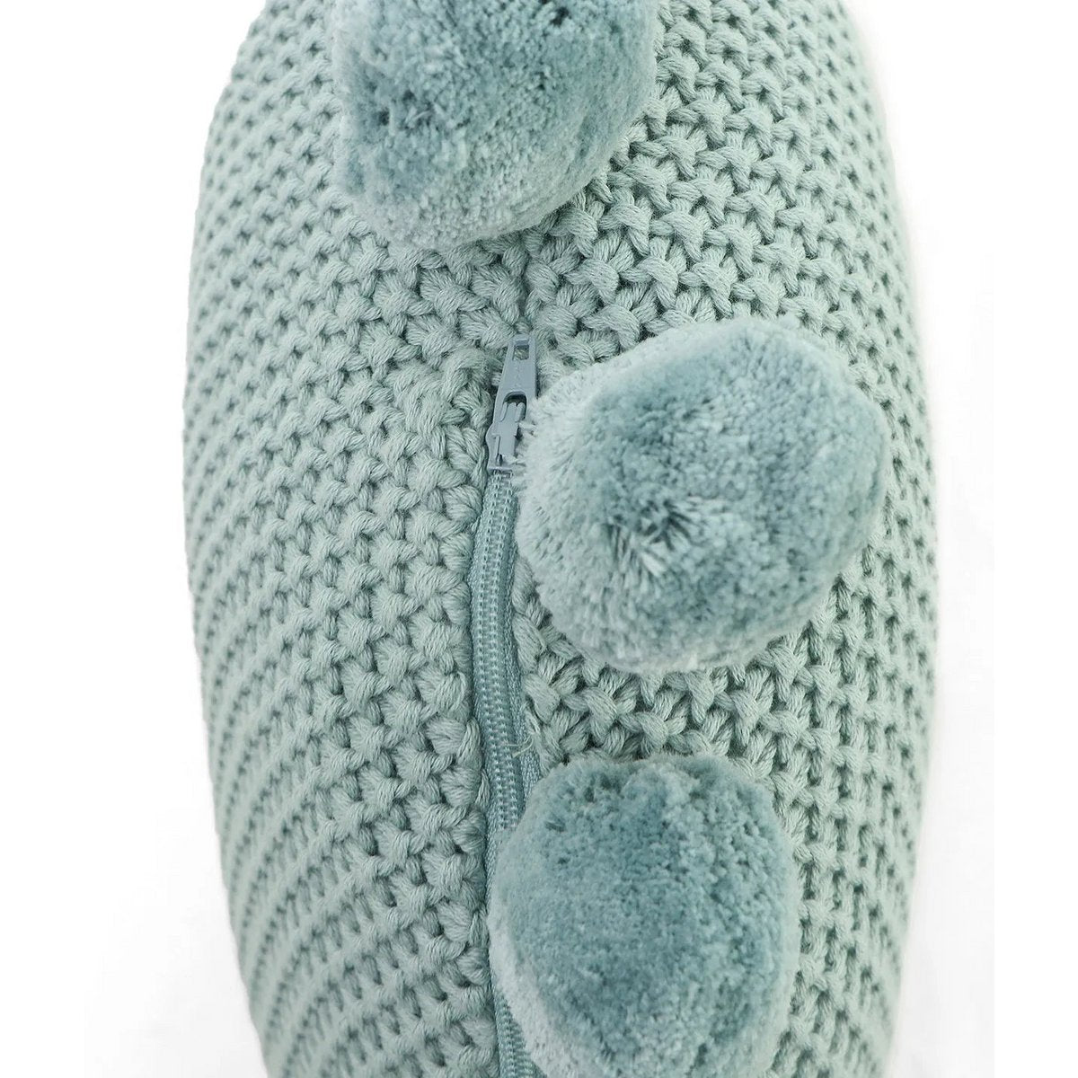 Soft Blue Round Knitted Cushion Cover with Pompoms, 40 cm — Urbane Hide
