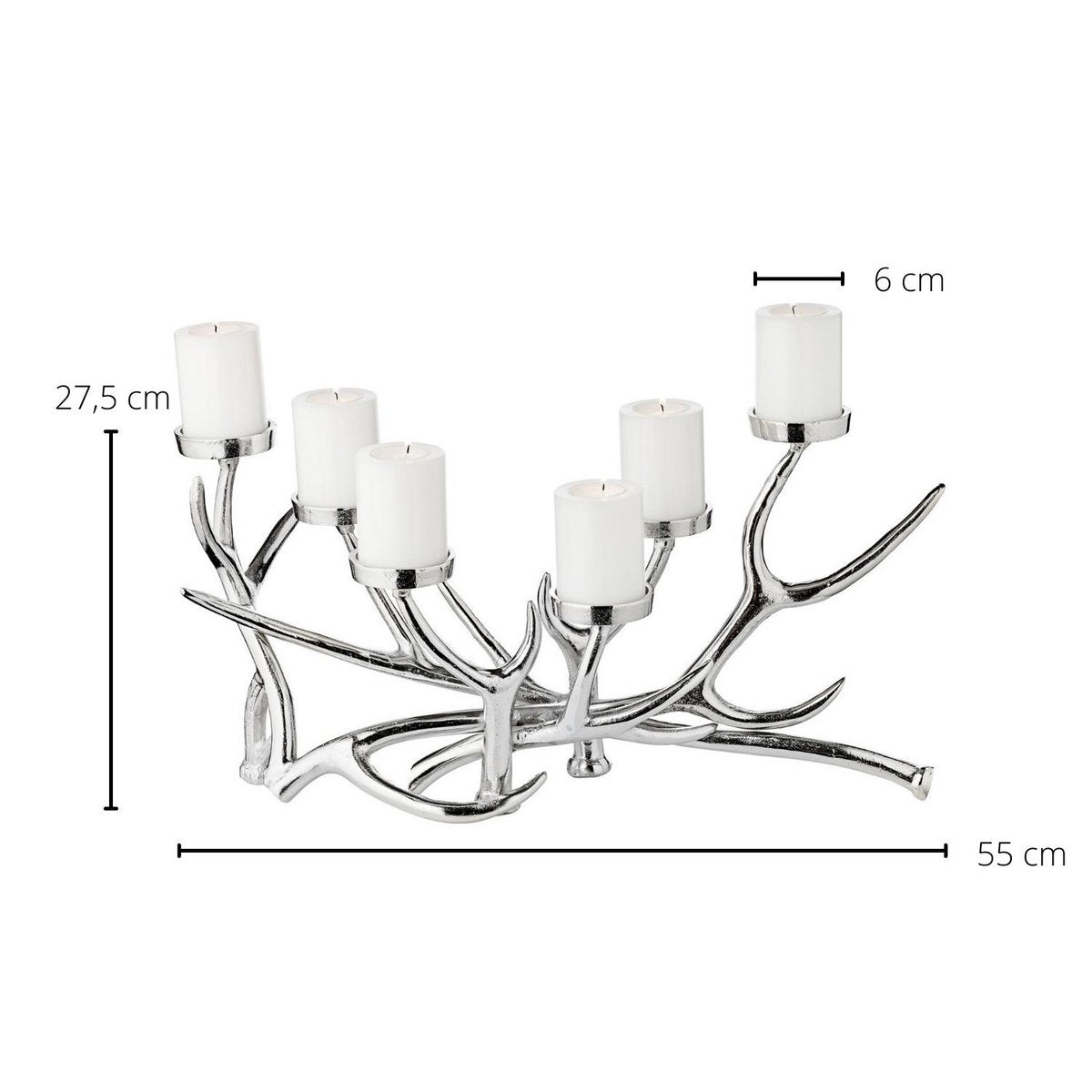 EDZARD candlestick James, antler design, aluminum nickel-plated, length 55 cm, height 27.5 cm, 6 flames