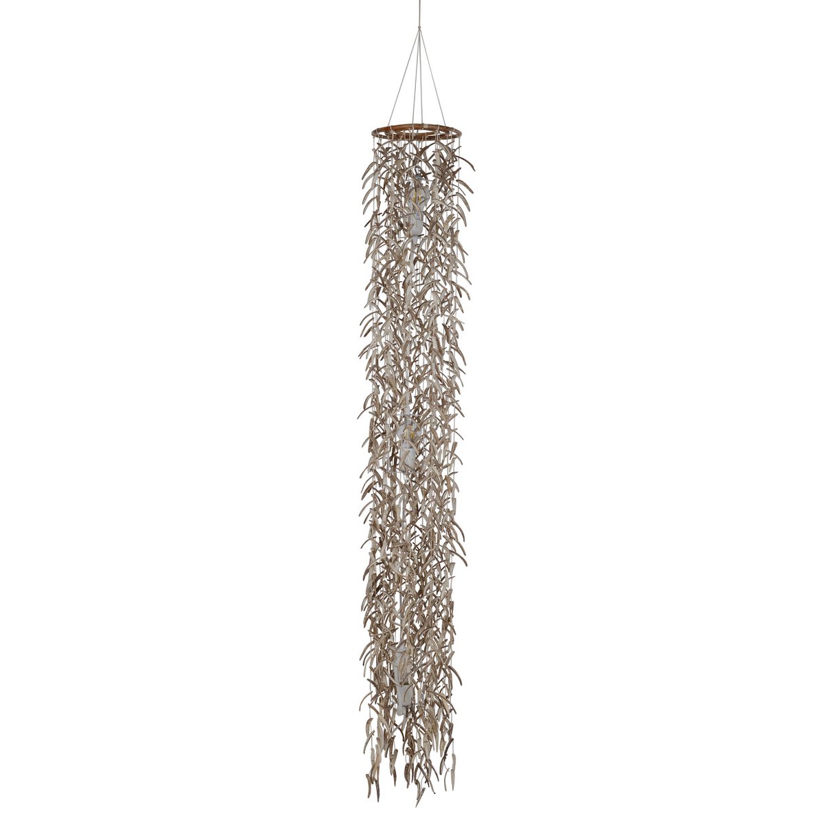Pendant lamp "coconut" 180 cm high, made of wood and coconut shells, beige/brown, E27 socket, lighting for living room, dining room or winter garden.